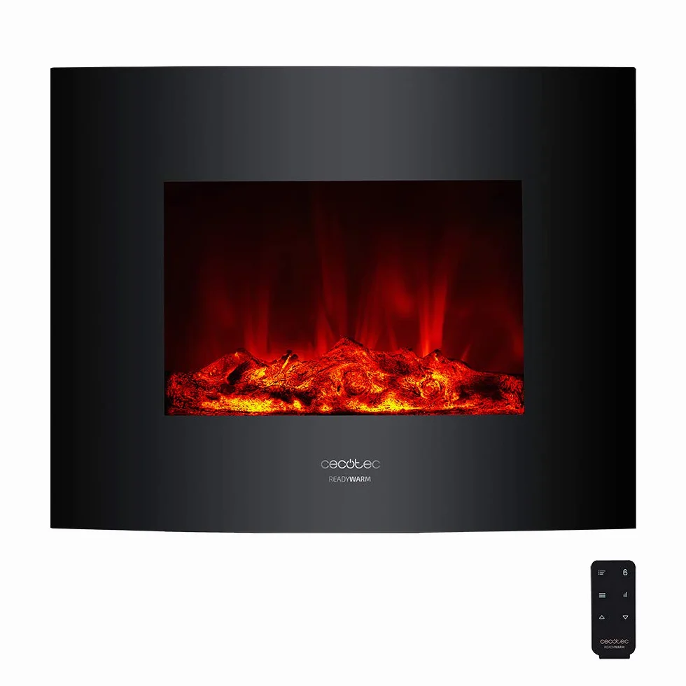 Cecotec Cheminée électrique Ready Warm 2200 Curved Flames 2000W 22" 20m² Télécommande Panneau curve verre trempé