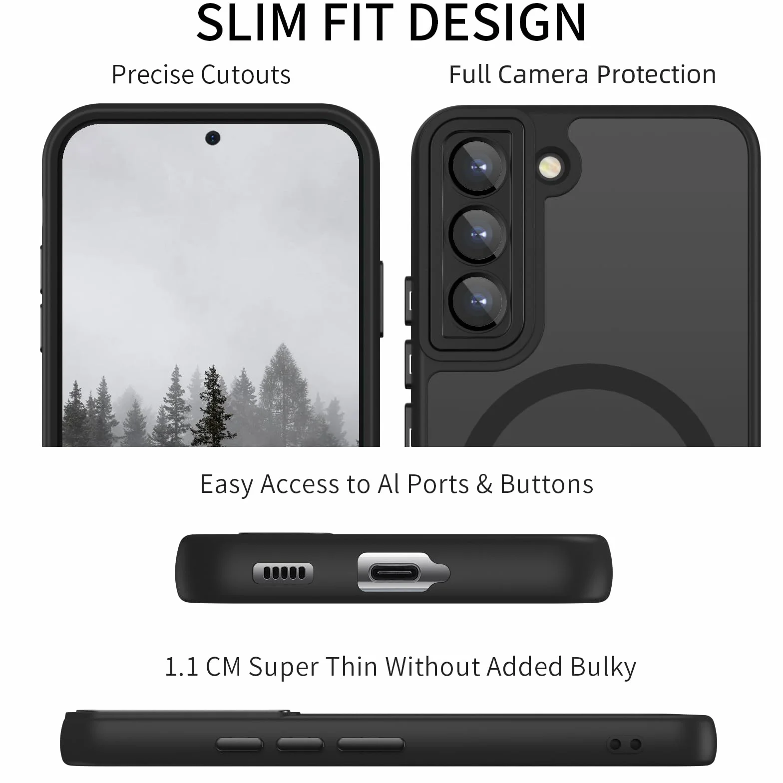Cover Magnetica per Samsung Galaxy S22 Compatibile con MagSafe, Custodia per Samsung Galaxy S22 Traslucida Opaca Case Ultra-Sottile Resistente ai Graffi, Nero