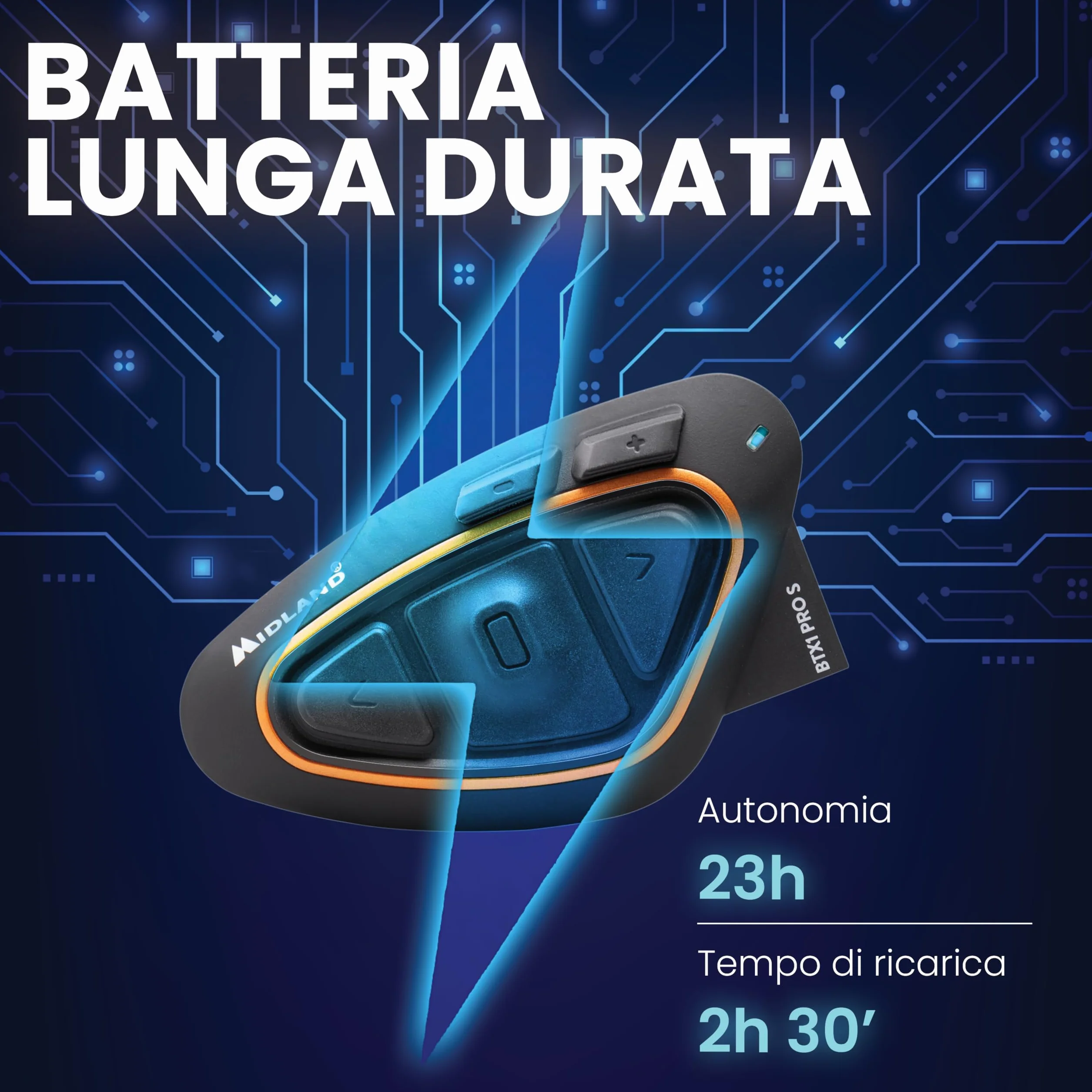 Midland BTX1 Pro Twin C1230.16, Interfono Moto Bluetooth Doppio, Auricolari Casco Impermeabili IPX6, Cancellazione del Rumore, Moto a Moto, Batteria 23h, Portata 300 m, Web Radio via App.