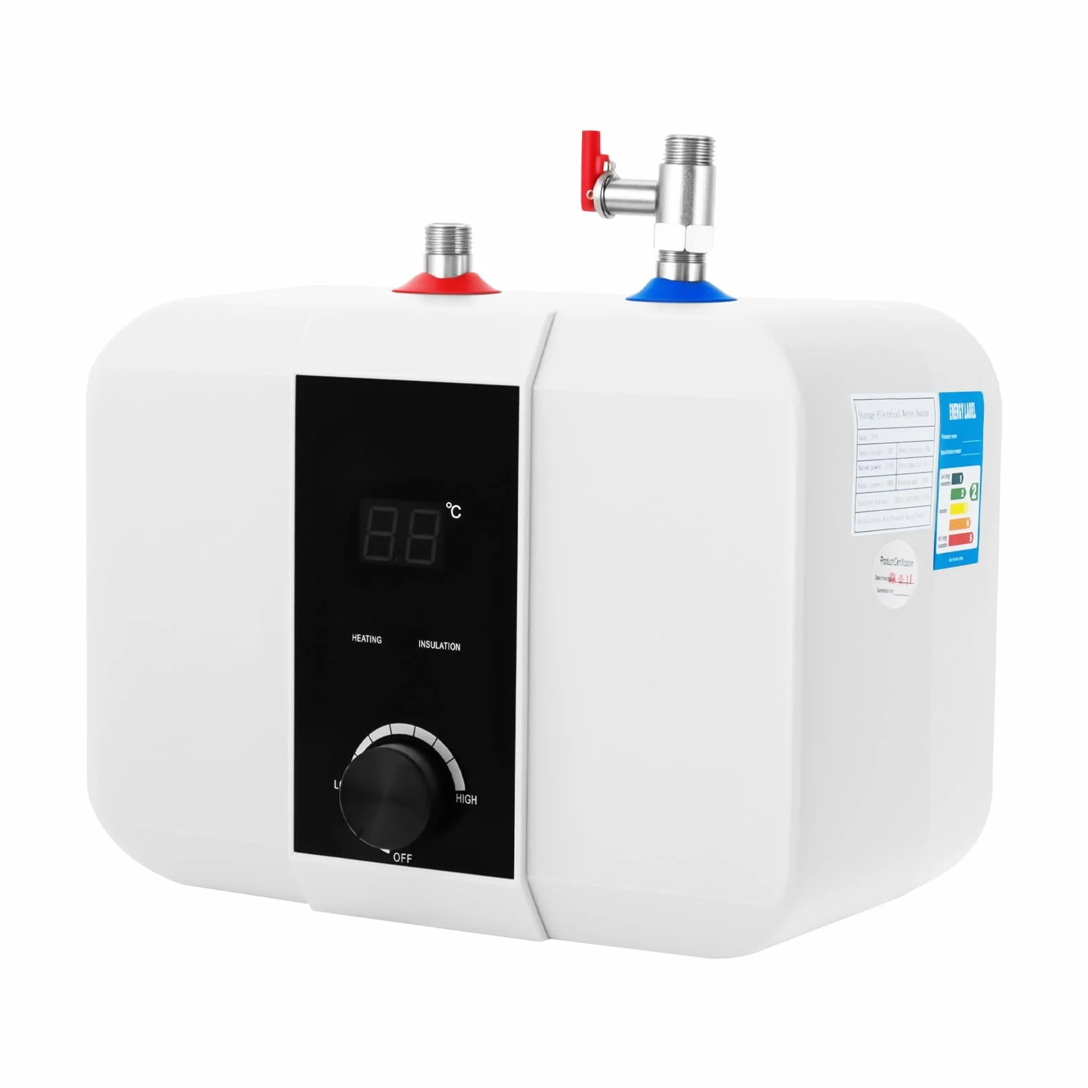 1500W Scaldaacqua Elettrico da Cucina 0-65°C 8L Serbatoio di Acqua Calda IPX4 Boiler 0,75 MPa Scaldabagno Sottopiano 6L con Schermo LED (Bianco, 6L)