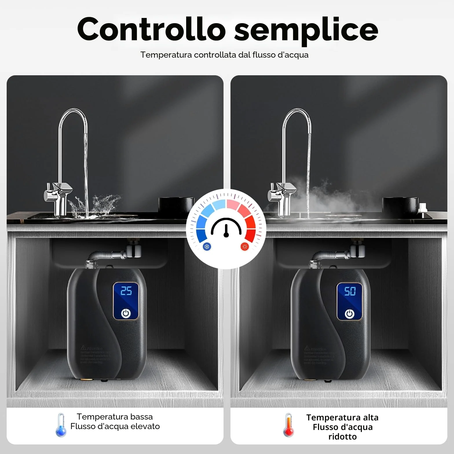 Scaldacqua istantaneo sottobanco elettrico da 3500 W | Scaldacqua professionale con schermo LCD di temperatura e protezione IPX4 | Preparazione istantanea di acqua calda per cucina/bagno |