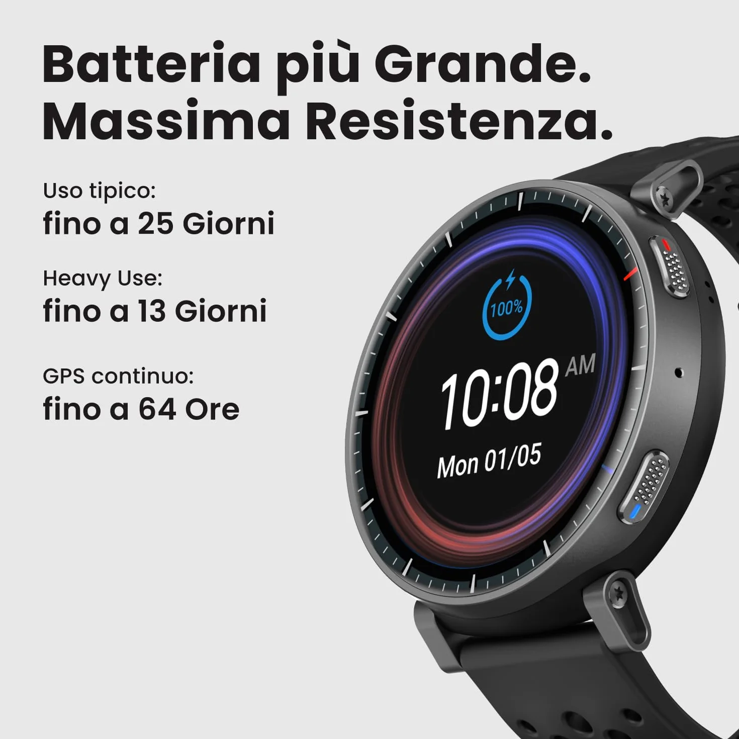 Amazfit Active Max 48mm Smartwatch 1,5'' AMOLED, 25 Giorni Autonomia, Mappe Offline, NFC, GPS, 4GB di Memoria, 170+ Sportive, 5 ATM, Monitoraggio Fitness, Sonno & Battito per Android/iPhone