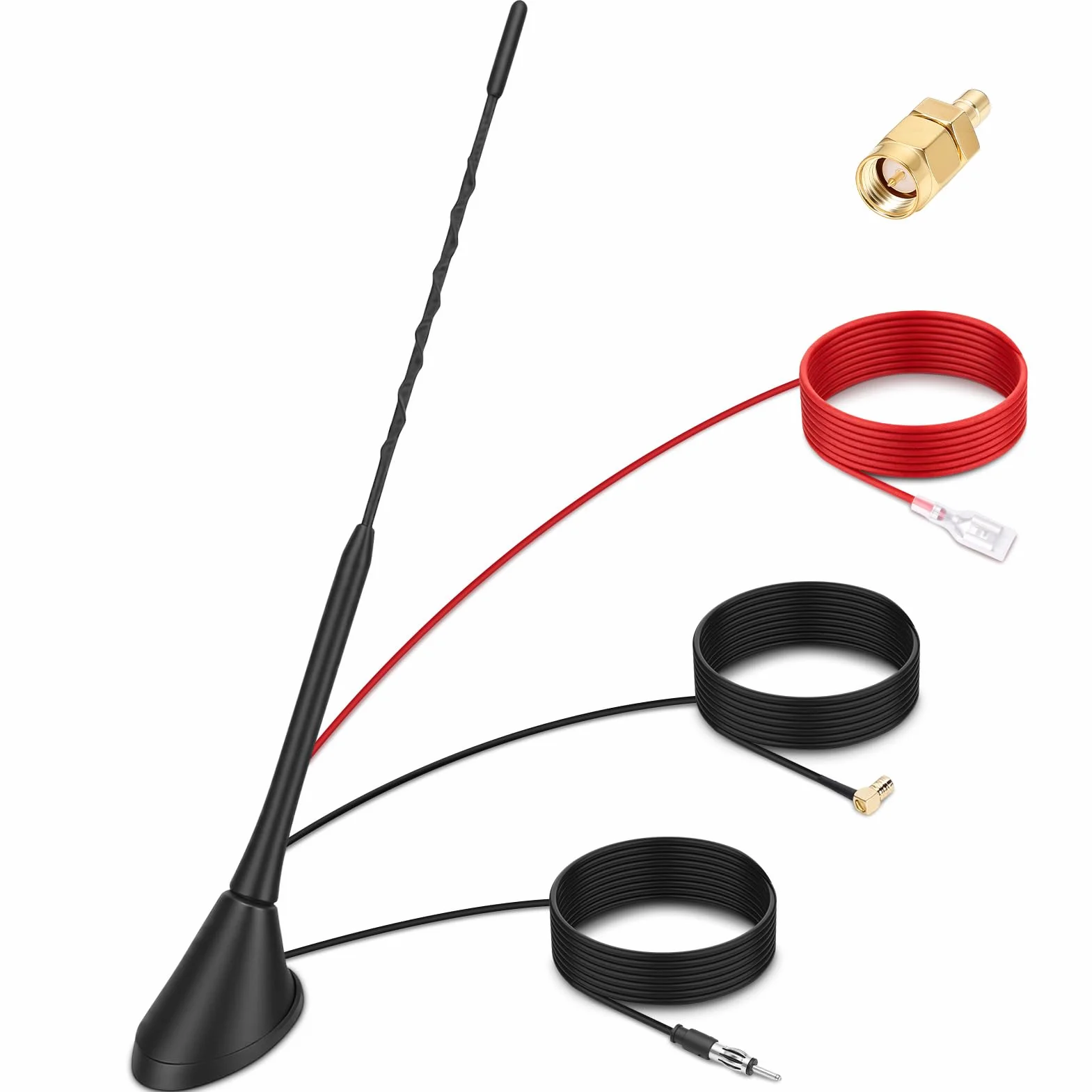 Yosoo Health Gear DAB DAB+ Antenna Auto, Digitale Antenna per Autoradio con 5m Cavo Coassiale, Connettori SMB/SMA e Presa DIN, Amplificatore Divisore Segnale Autoradio