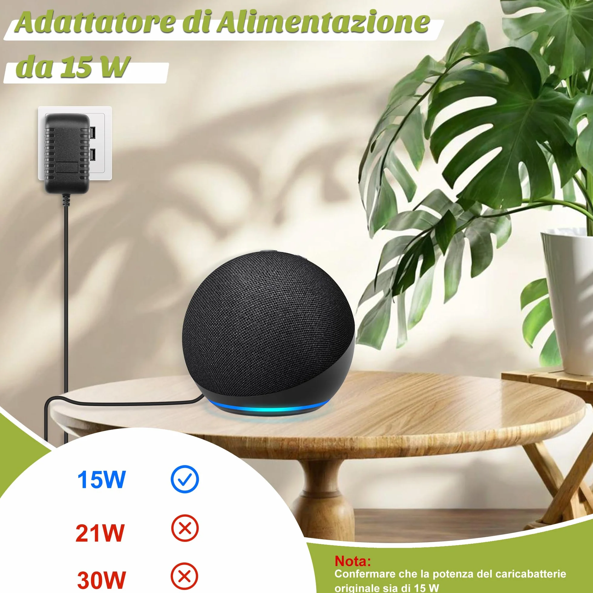 Xahpower 15W Caricatore per Echo Dot (3a/4a generazione), 12V Cavo Alimentatore Compatibile con Echo Show 5 (1a/2a generazione), Echo Dot (3a/4a generazione) con Orologio, Echo Spot e Fire TV Cube
