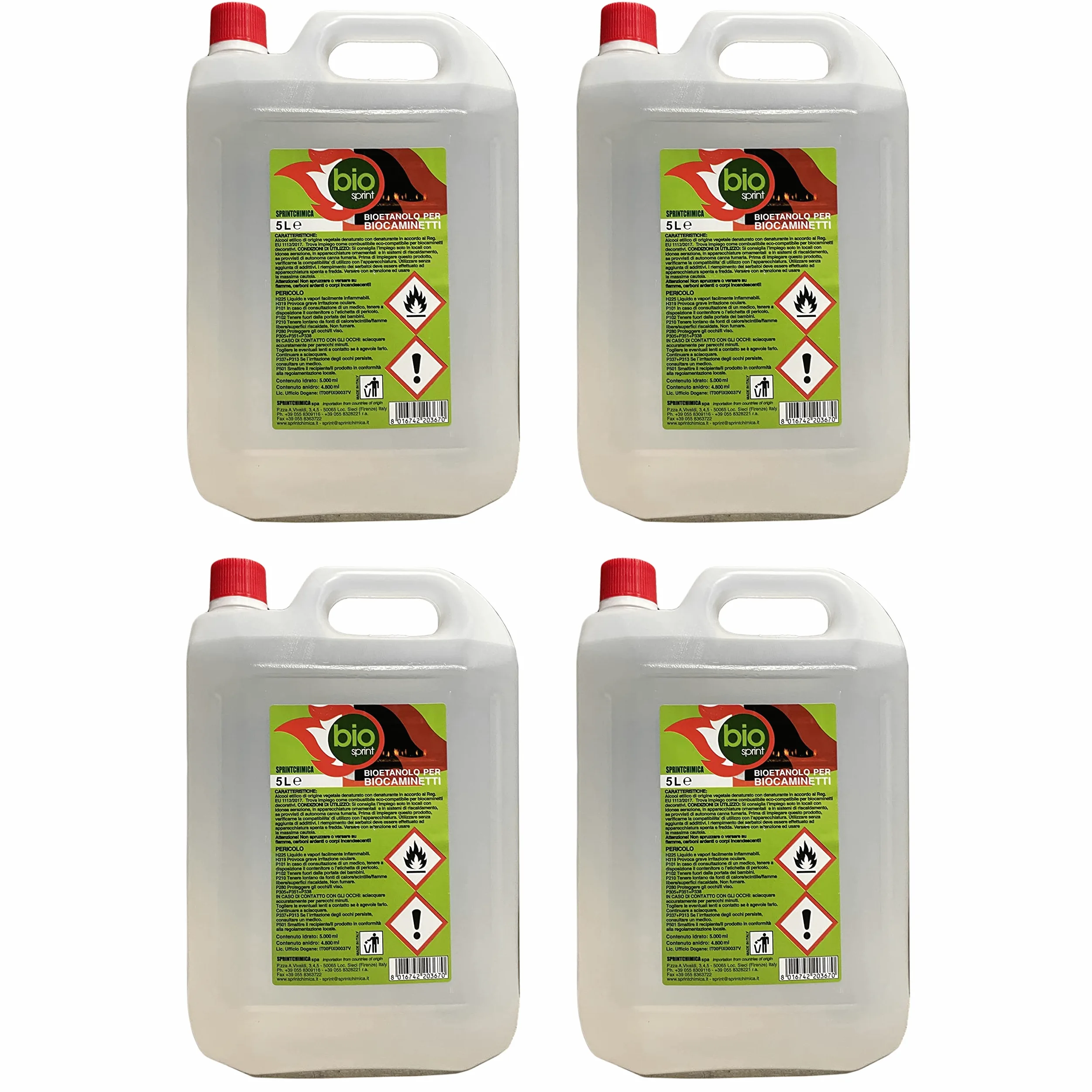 4X5LT BIOETANOLO COMBUSTIBILE Liquido Ecologico Naturale INODORE Camino Sprint