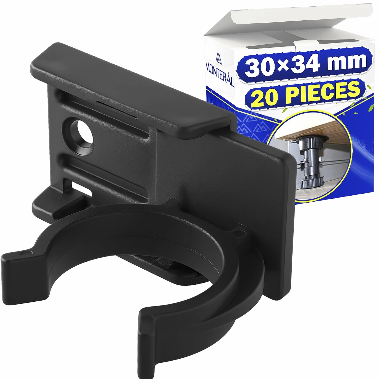 MONTERAL Ganci per Zoccolo Cucina Universale 30x34 mm Plastica Nero 20 Pezzi