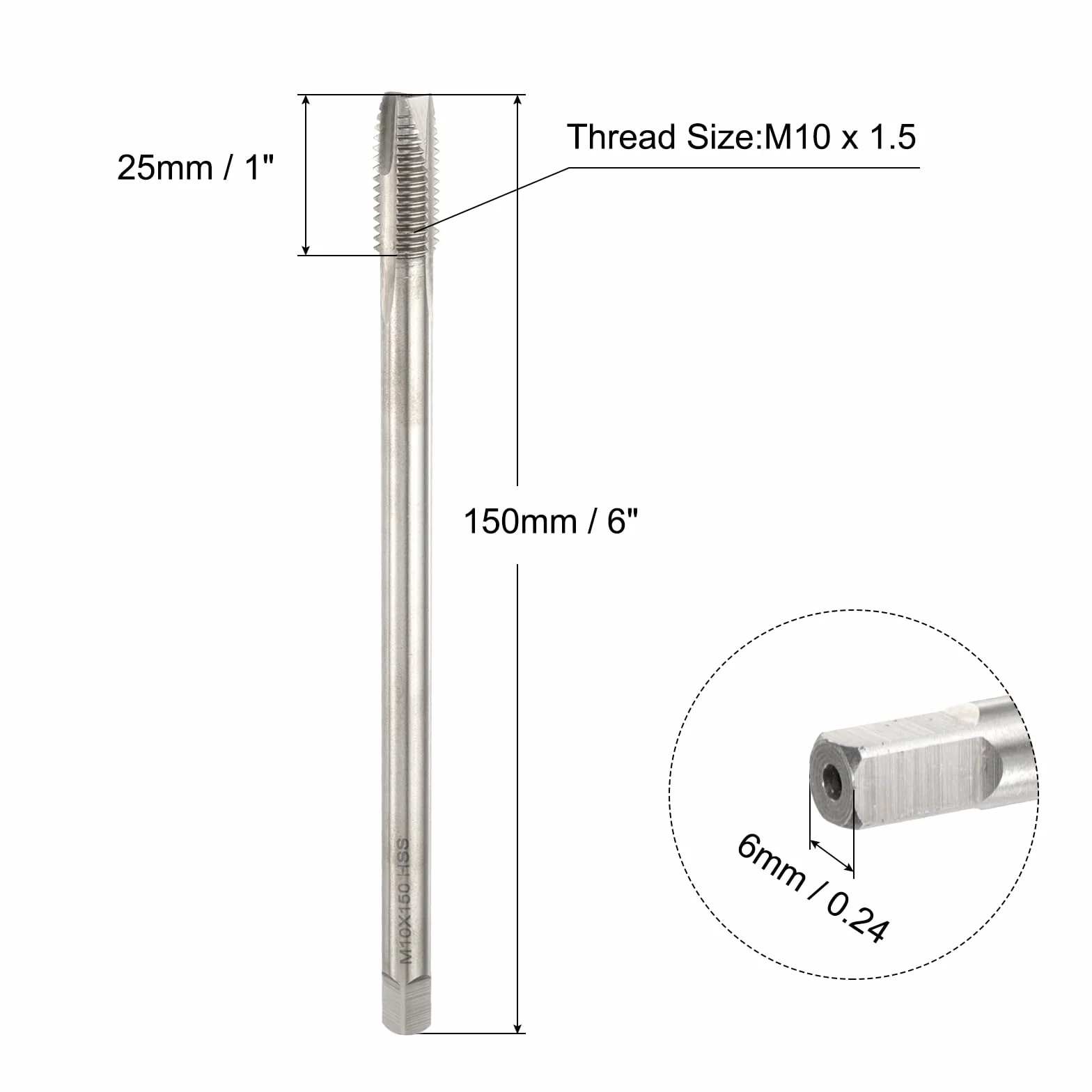 QUARKZMAN Maschio Filettato M10 x 1,5 H2 Extra Lungo 150 mm, Maschi per Macchine Acciaio Rapido