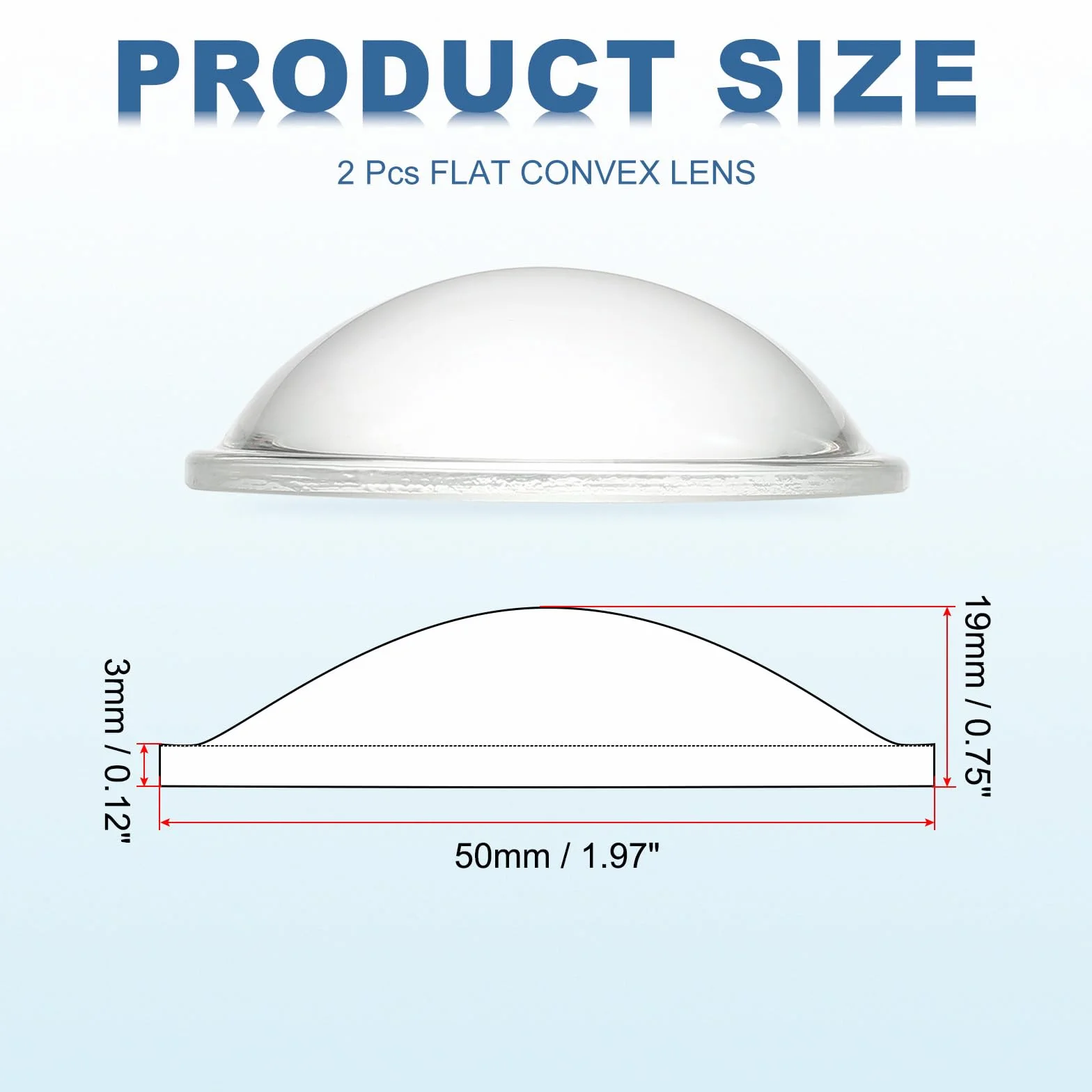 PATIKIL Lente Convessa Piatta Diametro 50mm,2 Pz Altezza 19mm Vetro Borosilicato Alto LED Ottico Convesso Lente Condensatore con Bordo per Torcia Bicicletta Faro Proiettore,Trasparente 3mm