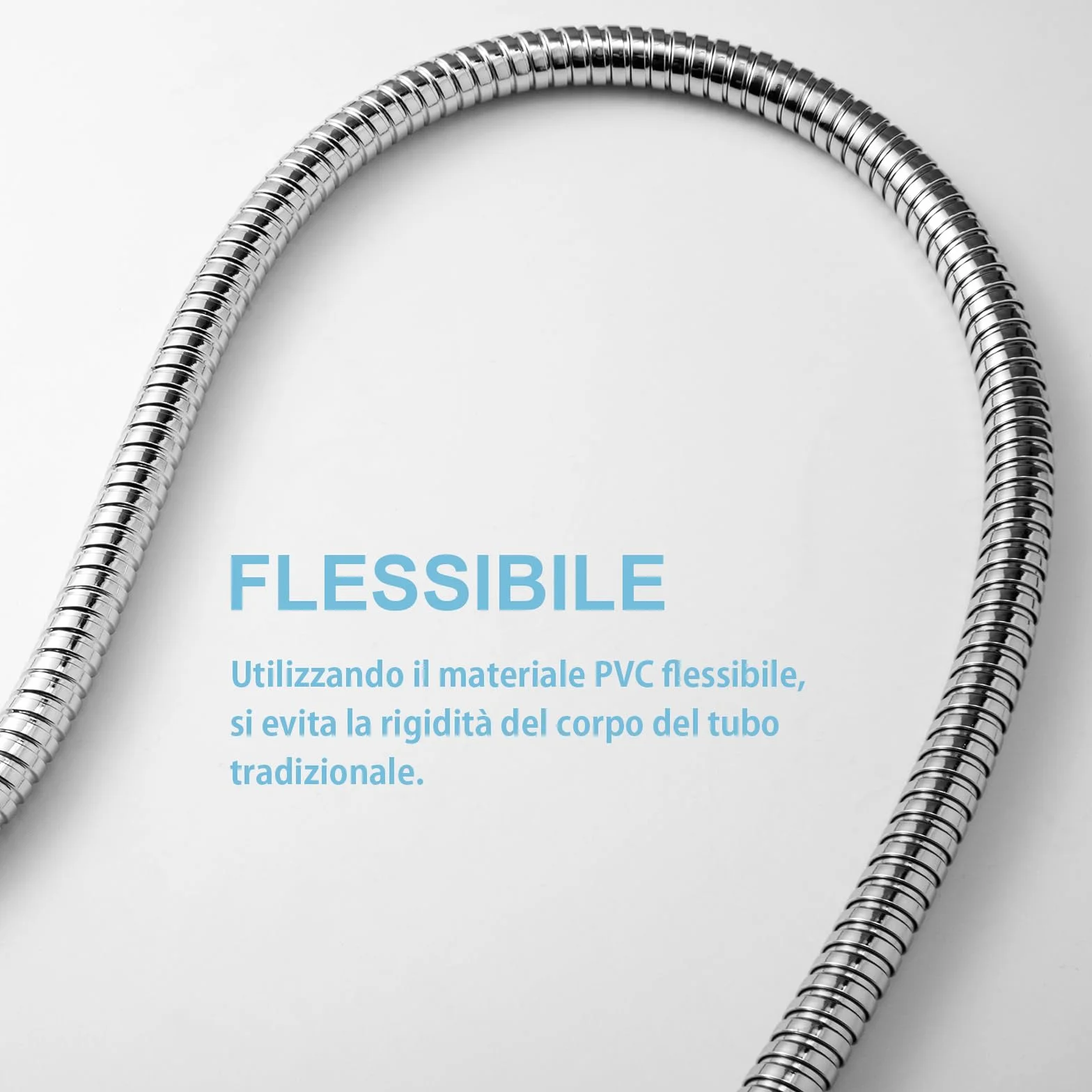 OFFO Tubo Doccia Flessibile 3 Metri, Con protezione Antitorsione,Flessibile Doccia in Acciaio Inox, Tubo Doccia di Ricambio ad Alta pressione, per Rubinetteria Bagno,Argento Brillante