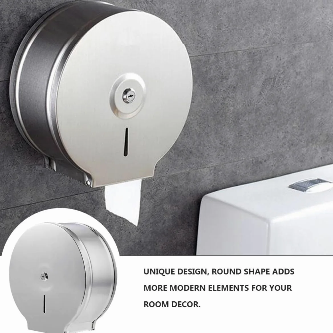 Porta Rotolo Carta da Muro Rotondo in Acciaio Inox 1 Pezzo | Argento, Stile Moderno, per Bagno e Toilette, Installazione Semplice, Design Unico