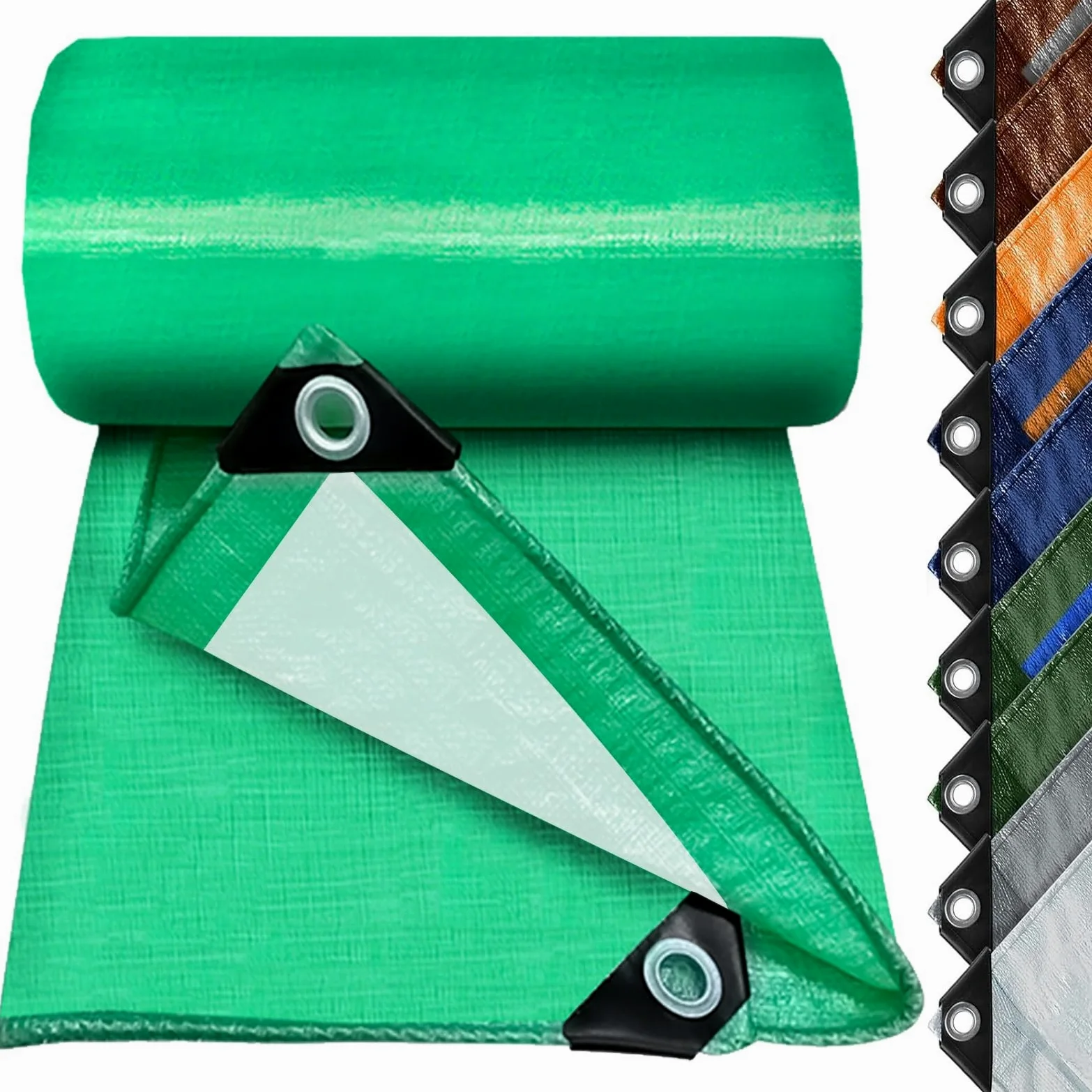 Telone Occhiellato 190 x 220 cm Leggero Antistrappo Impermeabile Antivento e Resistente Ai Raggi UV Telo 140G M² Copertura Premium per Camion, Piscina, Mobili da Giardino, Verde