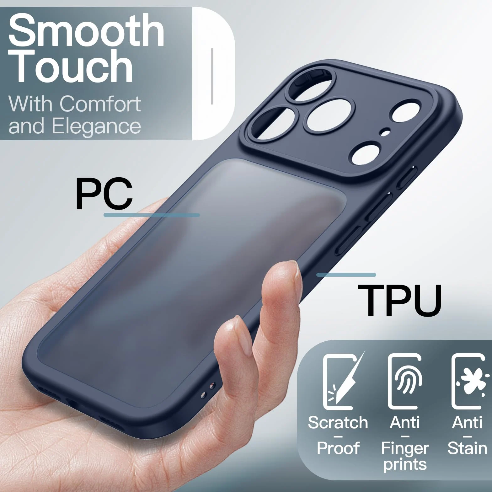 JETech Cover Opaca per iPhone 17 Pro 6,3 Pollici, Protezione Anticaduta Antiurto Grado Militare, Protezione Completa Lenti Fotocamera, Custodia Minimalista Retro Traslucido Satinato (Blu Scuro)