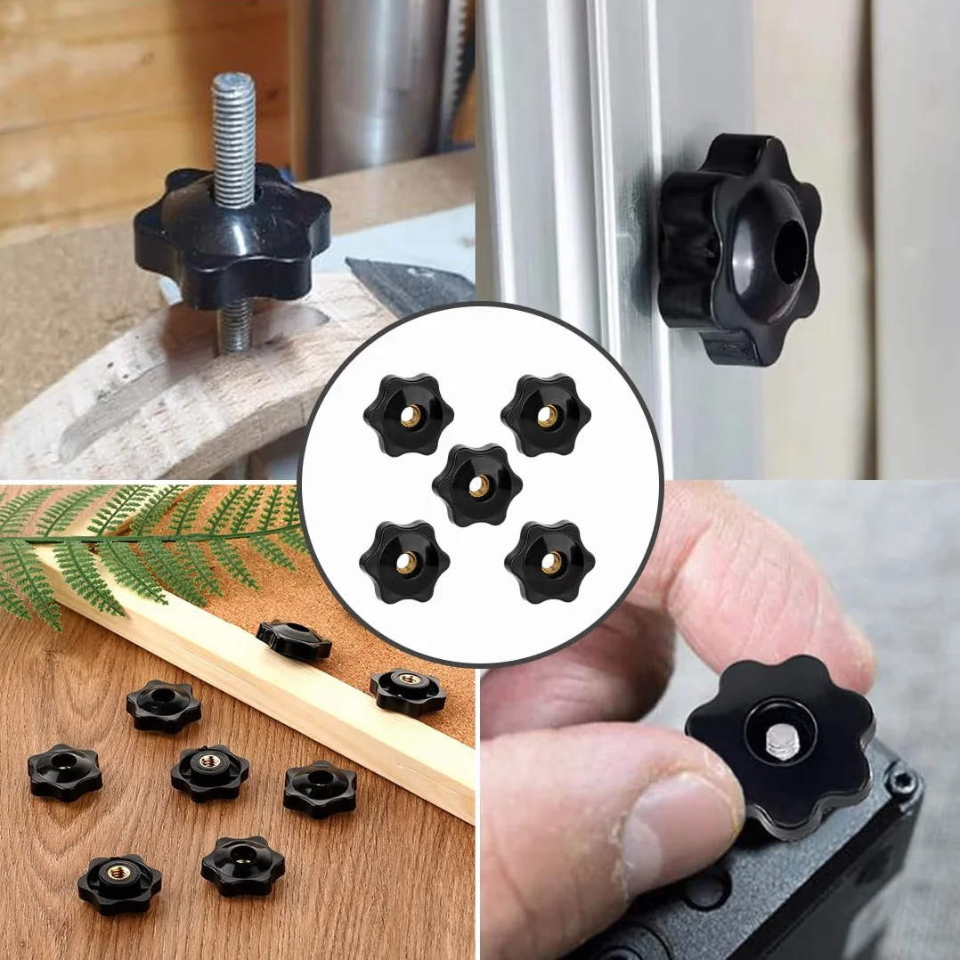 Dado Con Impugnatura a Stella M10 Manopola Passante a Testa Esagonale Filettata Femmina, Maniglia con Manopola a Stella Bloccaggio a Vite in Plastica Nera