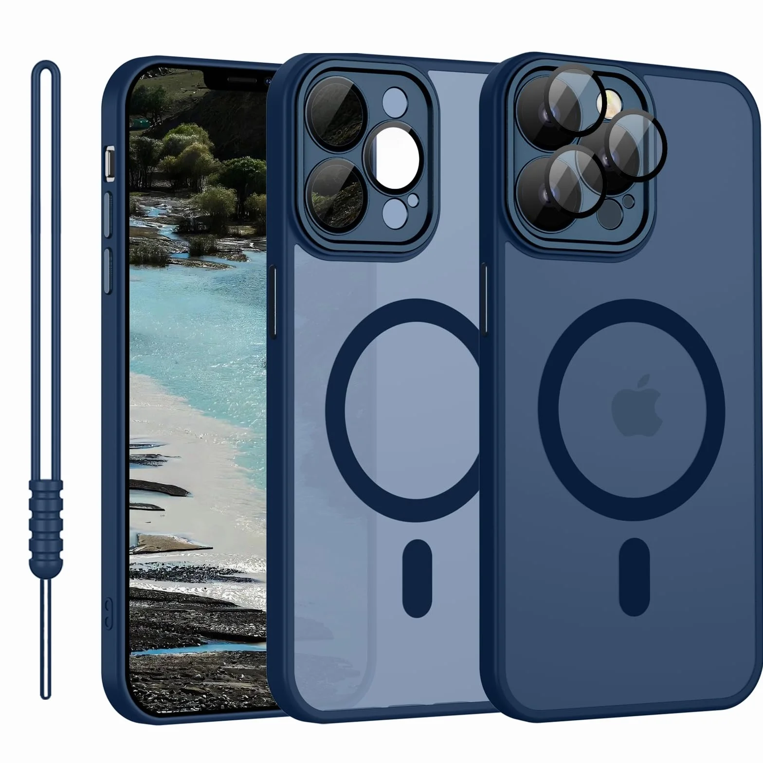 YUANDMI Cover Magnetica per iPhone 12 Pro Max Compatibile con MagSafe, Custodia Per iPhone 12 Pro Max Traslucida Opaca Case Ultra-Sottile Silicone Anti-Scivolo Resistente ai Graffi, Blu Scuro