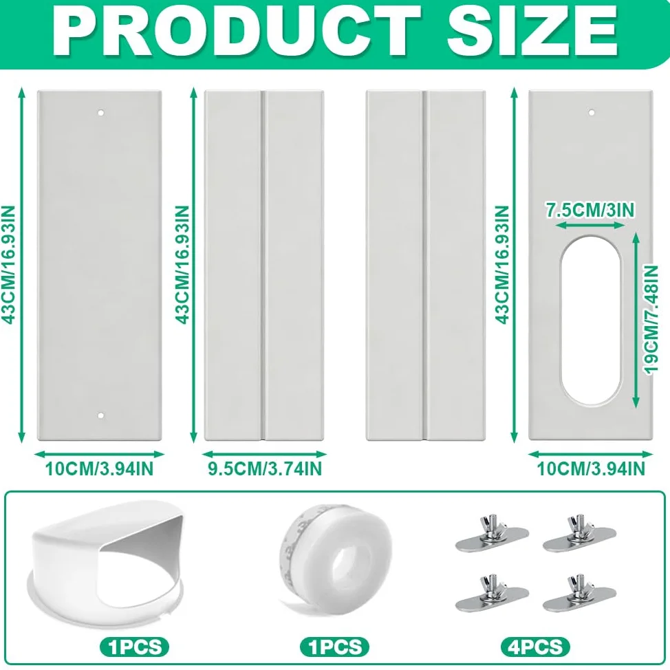 4 pezzi set di guarnizioni per condizionatore portatile, 10 cm, 130 e 150 mm, universale, set di guarnizioni per finestre per condizionatore portatile, guarnizione per porte per finestre da 43-140 cm
