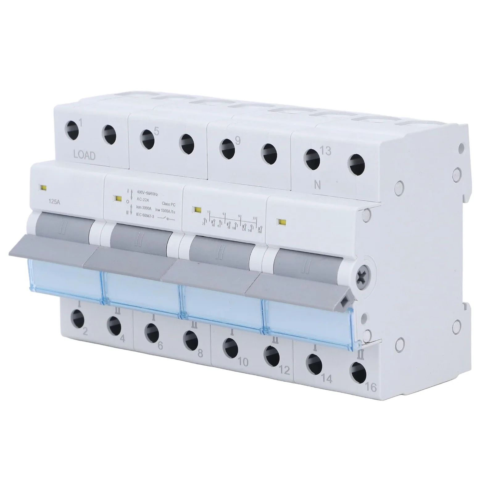 Sezionatore di Alimentazione 4P, Interruttore Automatico 4 Poli 6 Rivetti Rassodante DC AC 12-1000V Isolamento 400V 125A per Sistema di Alimentazione Fotovoltaico