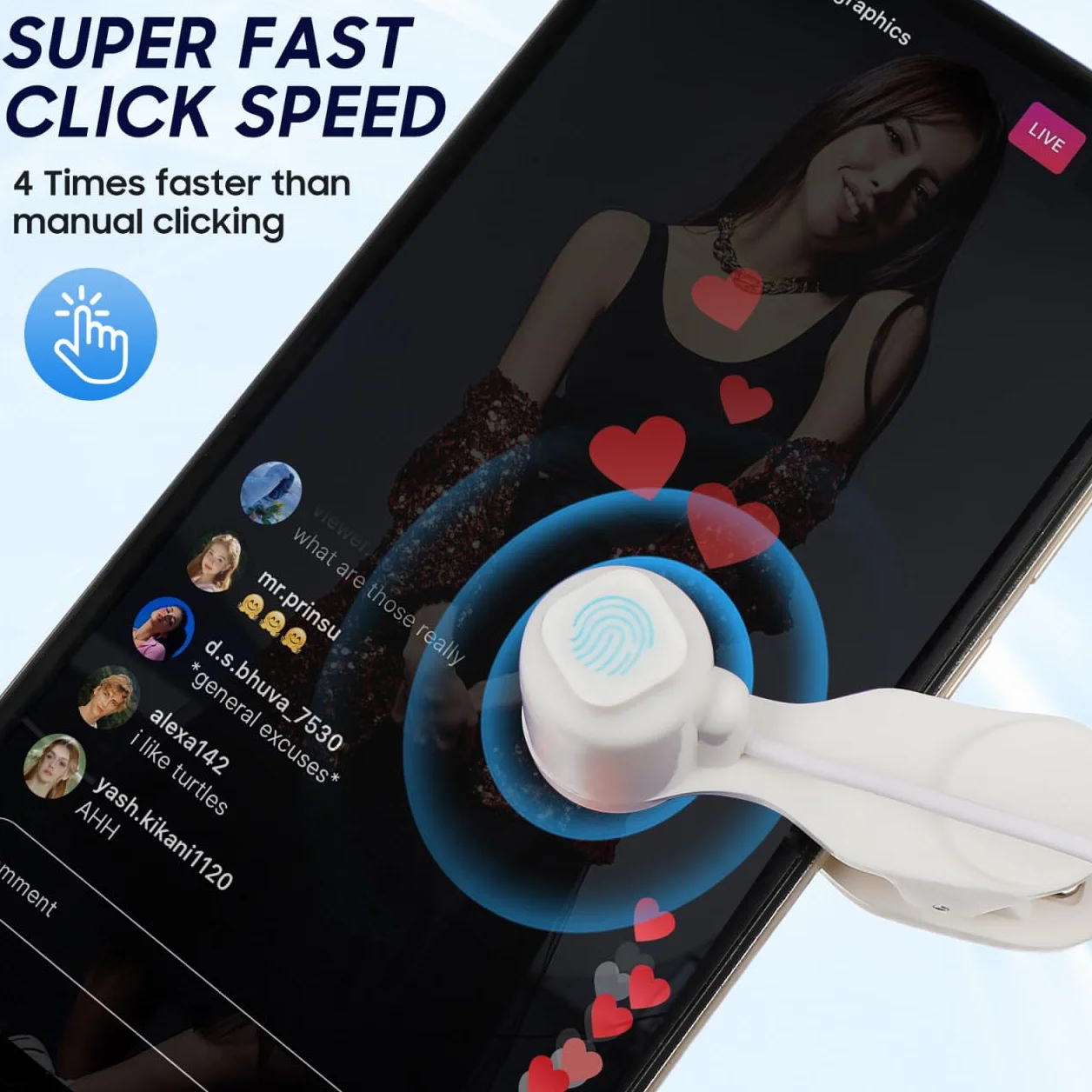 jojofuny Clicker automatico dello schermo per telefono: clicker USB per lo schermo del telefono cellulare per lo streaming live - Applicatore automatico universale per il clic delle dita per giochi