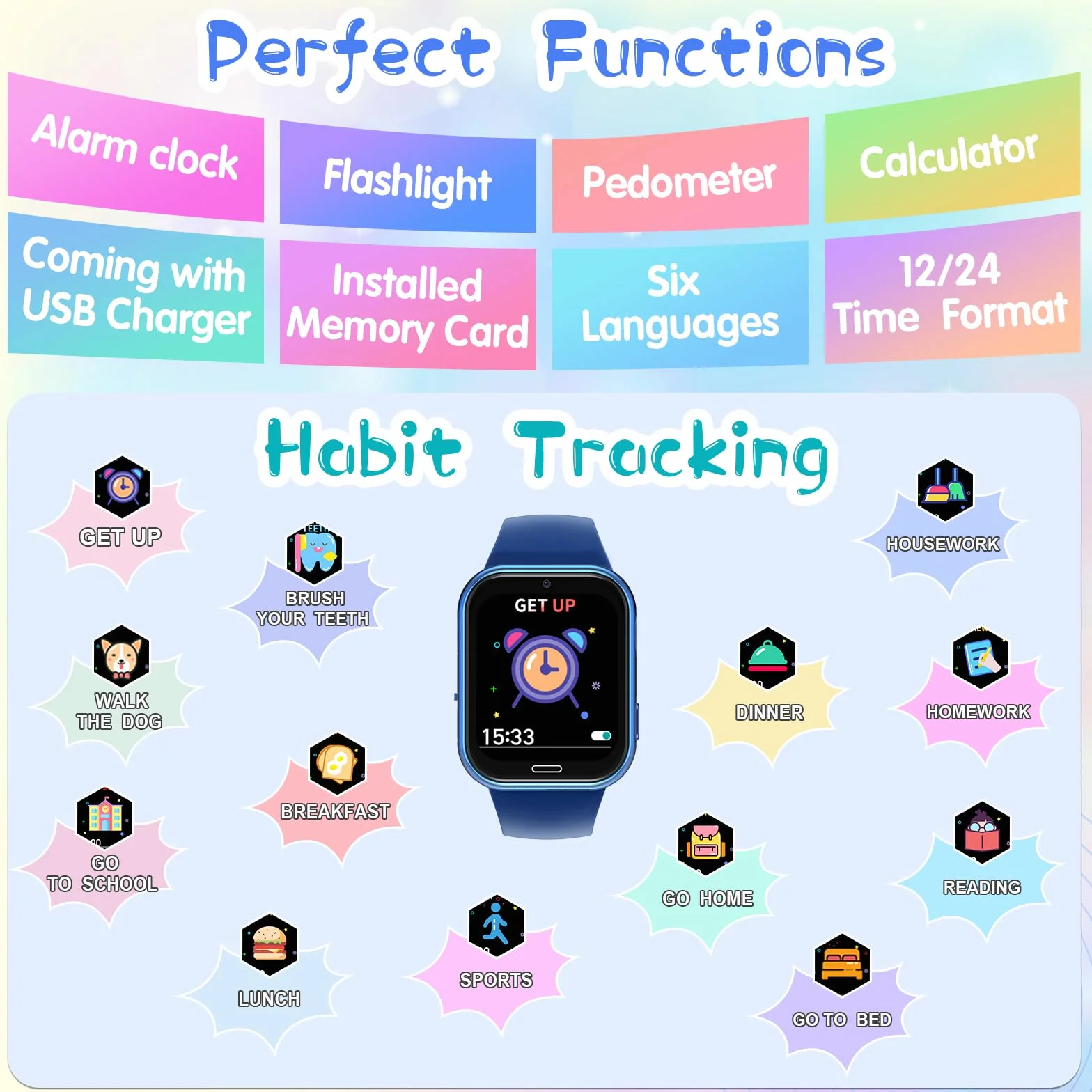 Orologio Smartwatch per Bambini, Telefono Intelligente per Ragazza Ragazzo con 19 Giochi, Contapassi, Musica, Fotocamera, SOS, Torcia, Sveglia Regalo Smartwatch per Bambino 4-12 Regalo (Blu scuro)