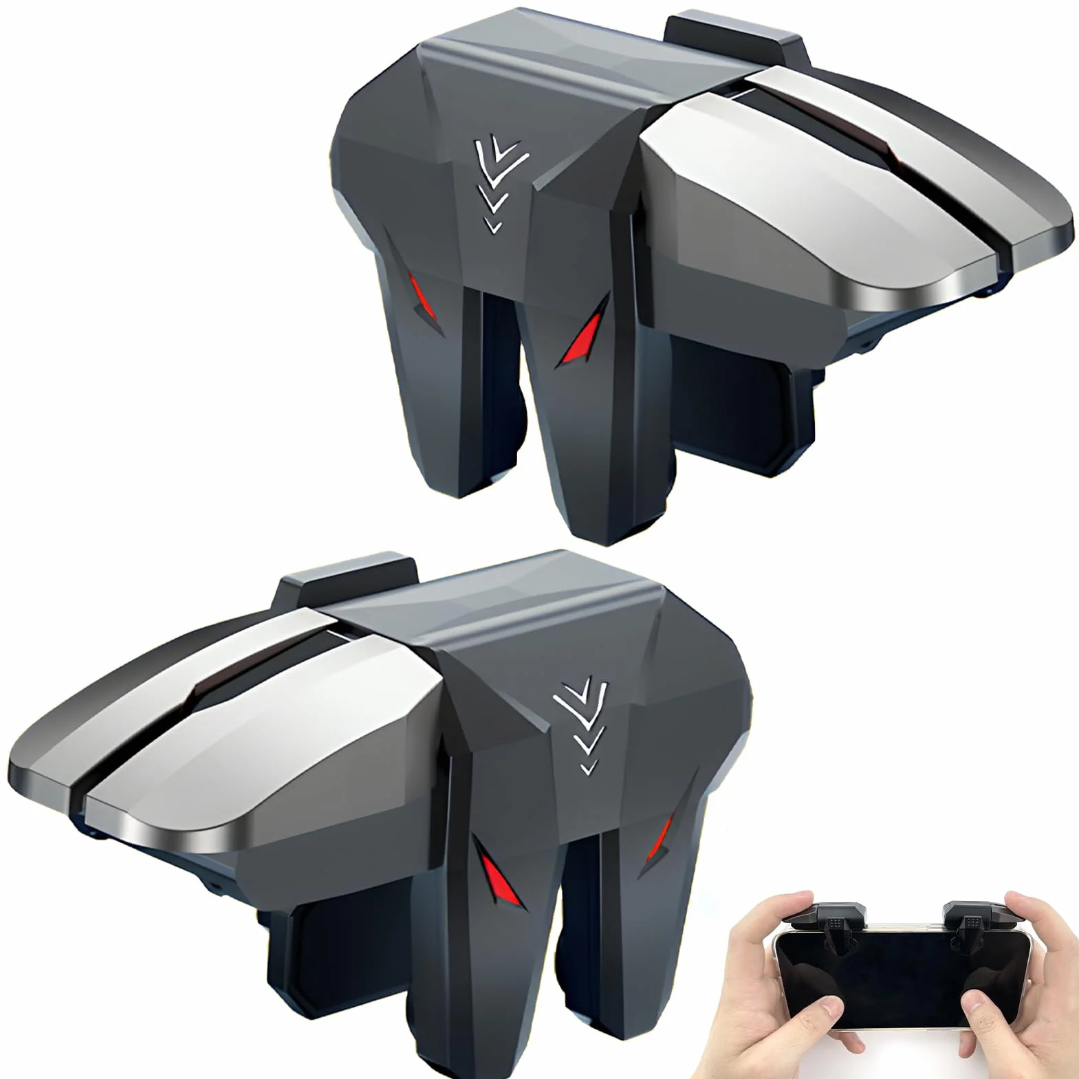 Toaluea 2 Pezzi Triggers 6 Dita Joystick Controller per PUBG COD, Trigger Mobile Gaming con Grilletti L1R1 L2R2, Triggle Grilletti Pulsante Meccanico Fisico per iPhone Telefono Smartphone Android