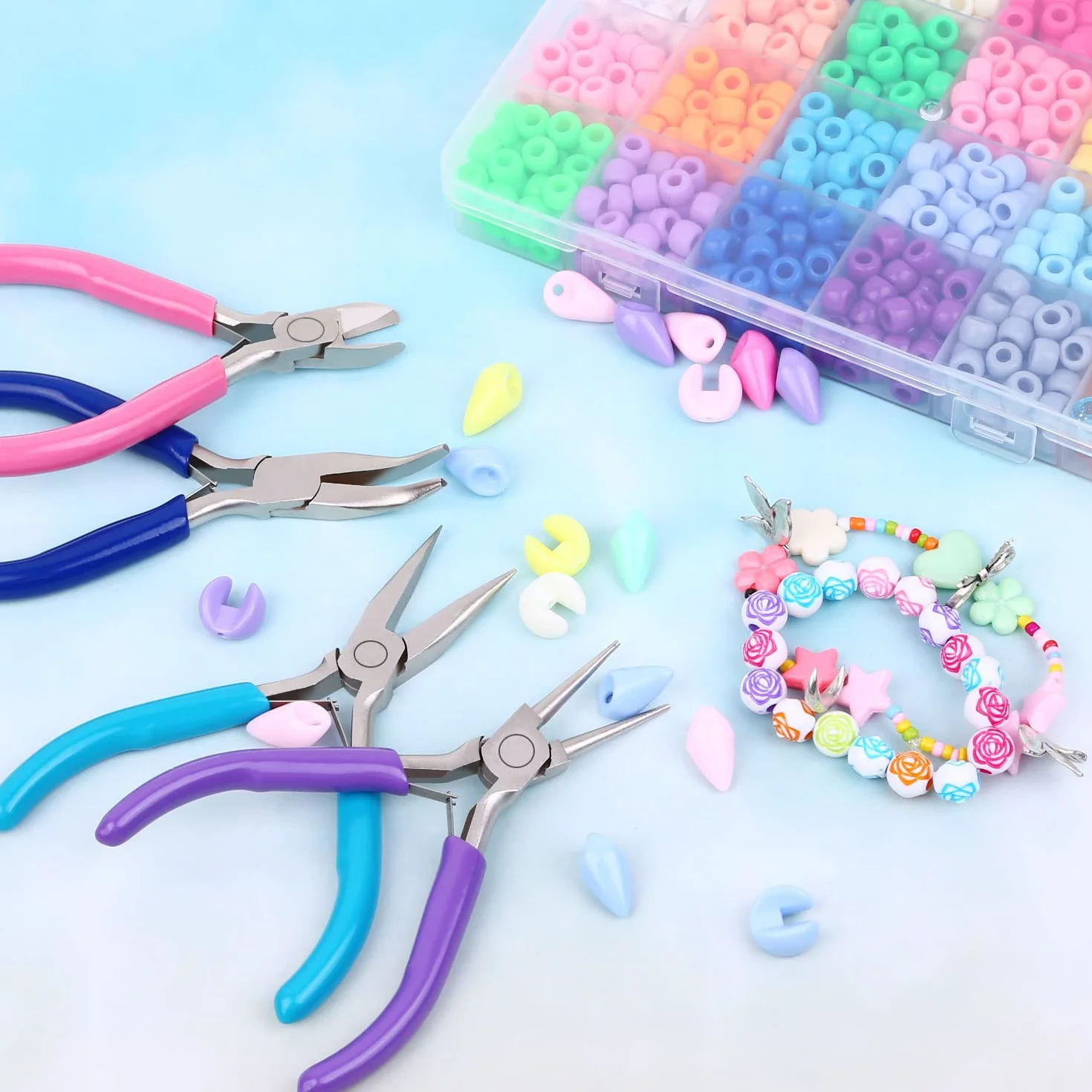 Shynek Set 4 Pinze per Gioielli: Naso a Catena, Rotonde, Tagliafili, Becco Piegato