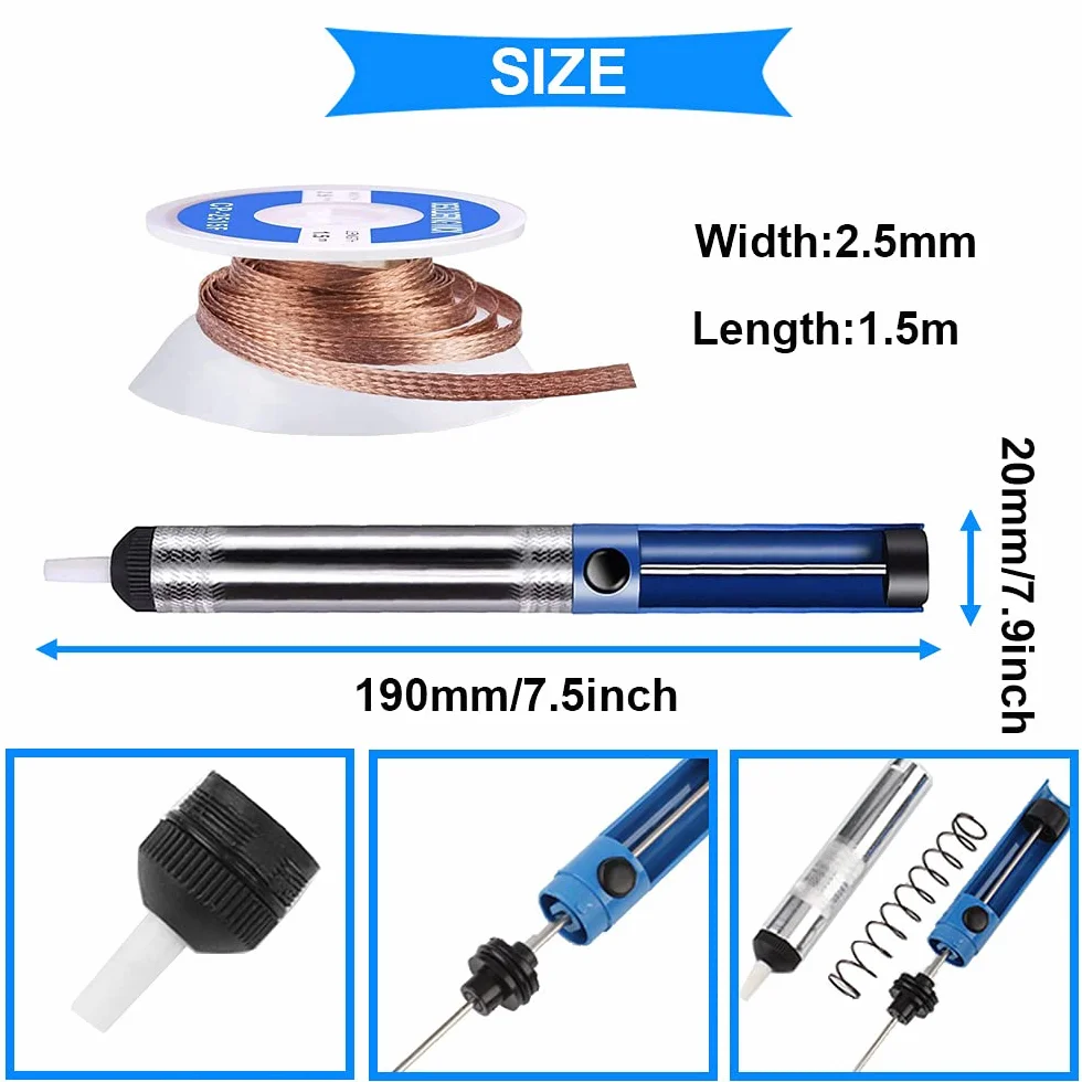 Strumento dissaldante per aghi in acciaio inossidabile 8Pcs Pompa dissaldante per riparazione componenti elettronici