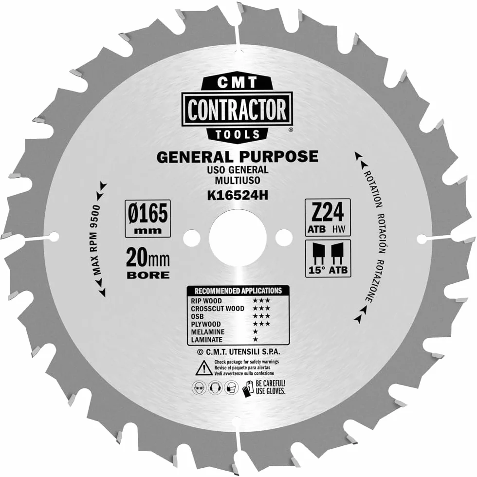 CMT Orange Tools K16524H ITK-Contractors HW 165x1.7/1.1x20 Z24 ATB 15°POS