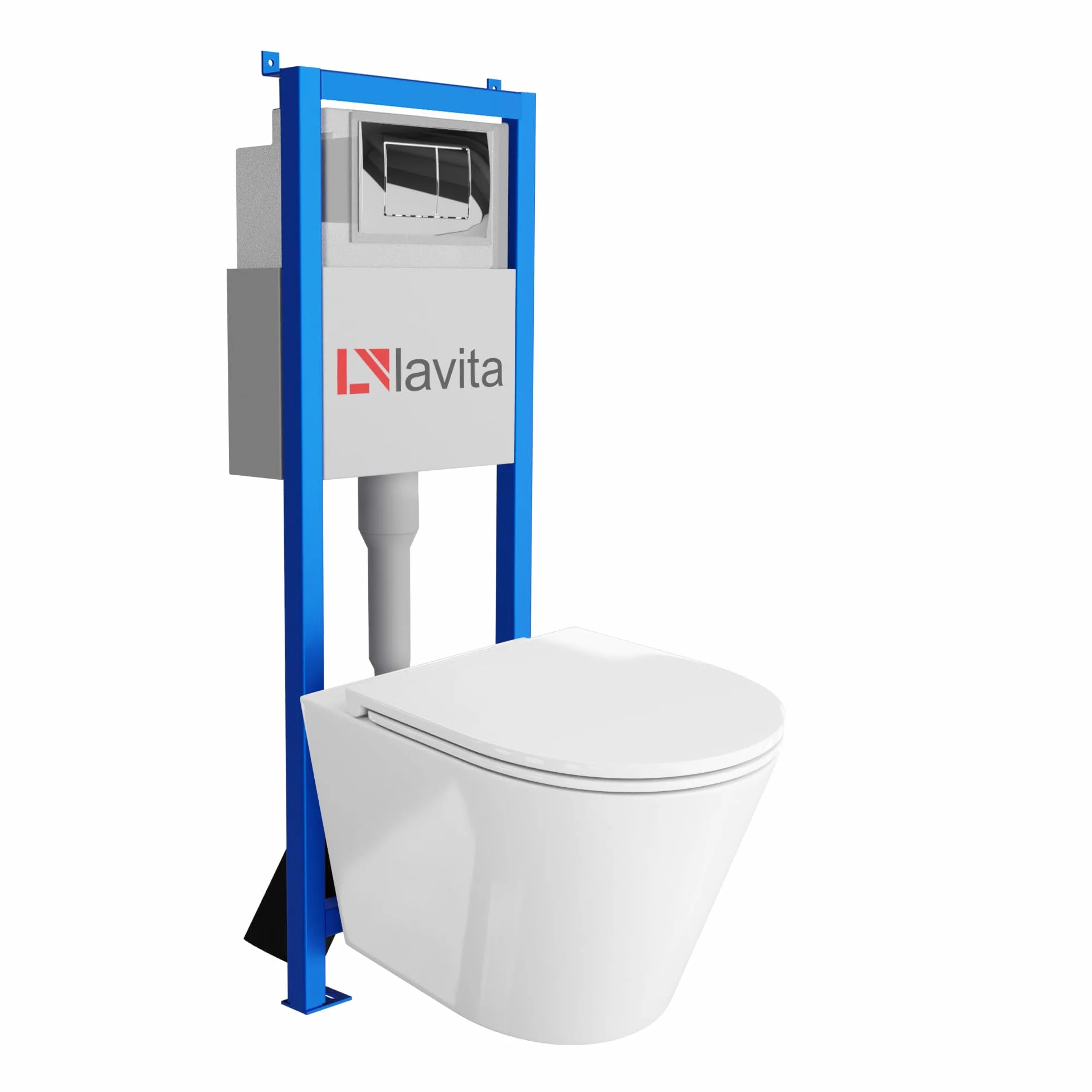 Lavita LAV 101 LAV 200.1.2 Set WC sospeso a parete 40cm fondo profondo GALVE Bianco senza brida Piastra comando Cromato