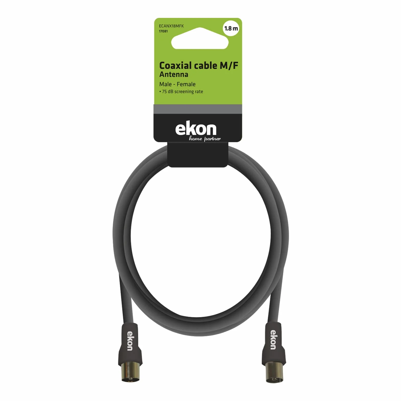 Ekon cavo antenna TV, cavo antenna, maschio femmina, 1.8 metri, 75 dB, per TV, smart TV, decoder, digitale terrestre