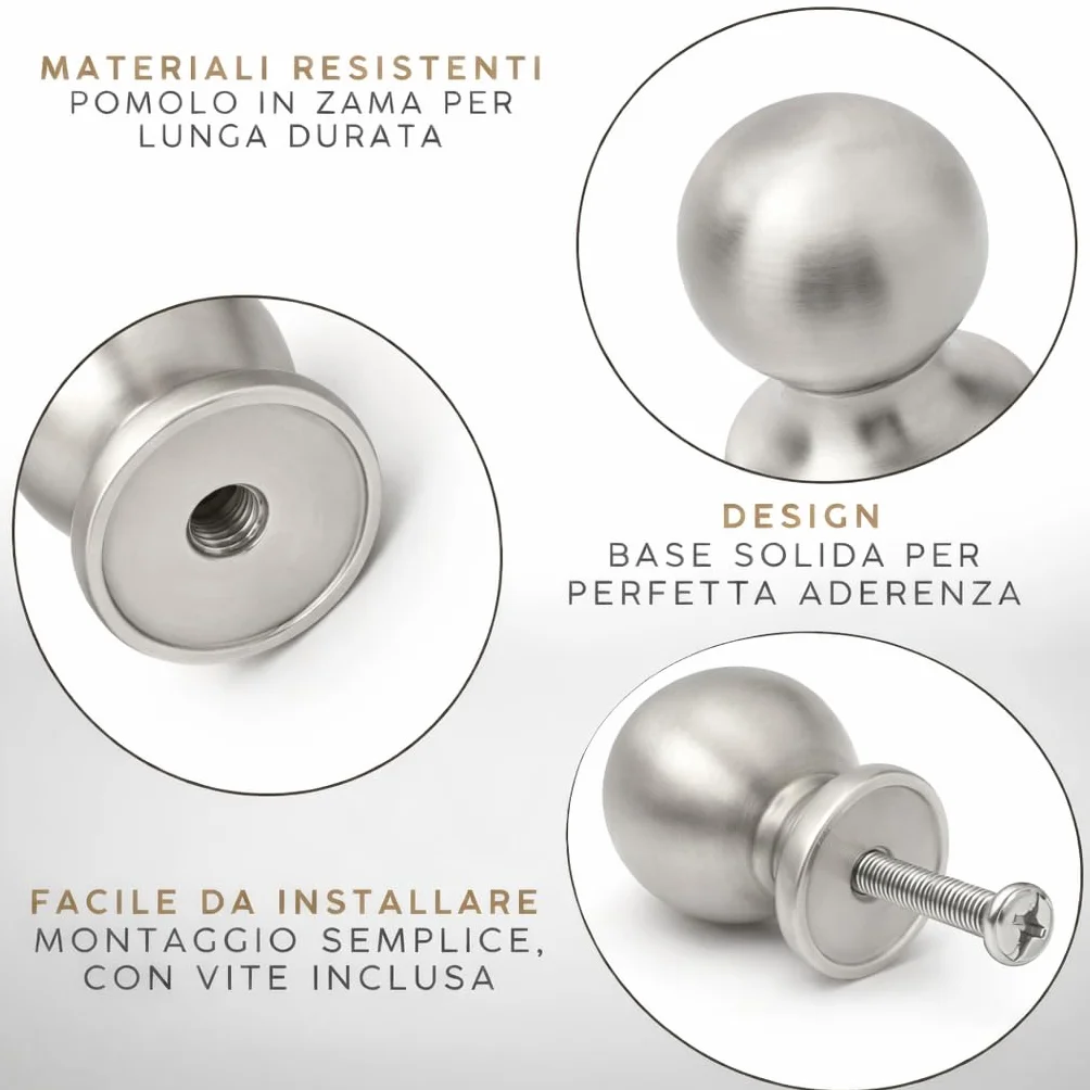 Pomelli Rotondi per Mobili in Zama Color Cromo Satinato - Pomello Grande