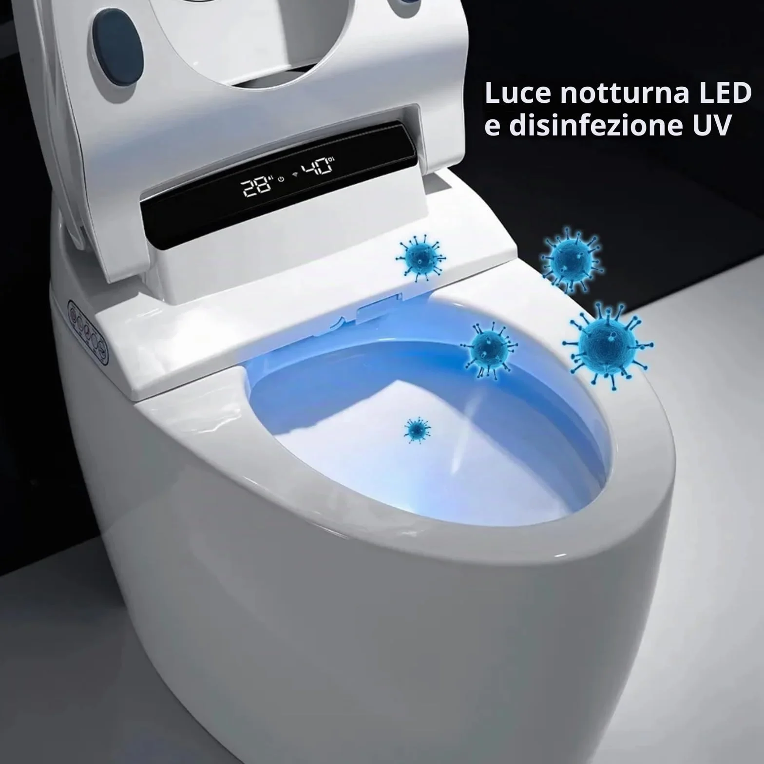 WC intelligente con bidet integrato, apertura automatica, sedile riscaldato, 1,27 GPF, display LED, bianco