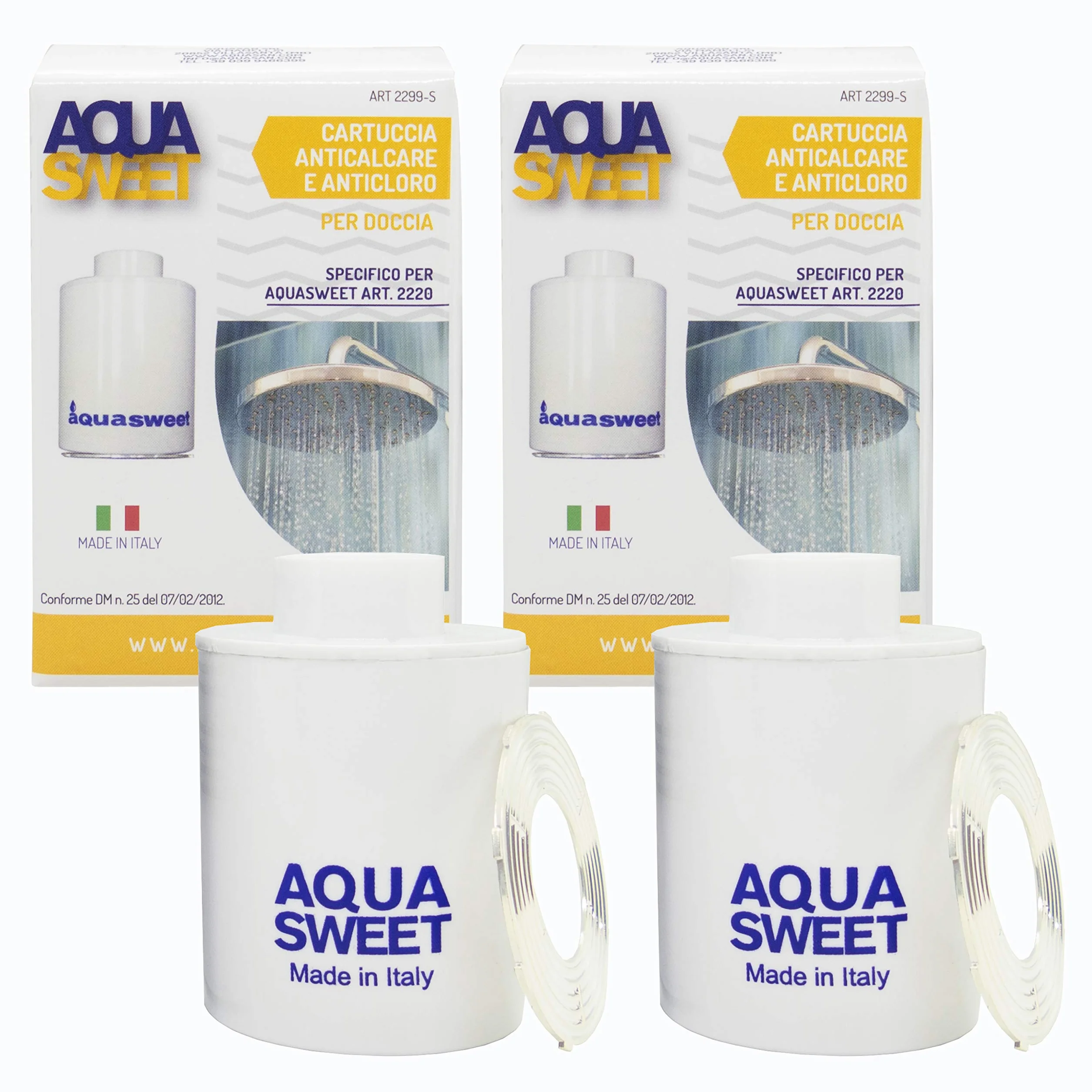 AQUASAN Cartuccia Ricambio Set 2 Pezzi per Aquasweet - Filtro Anticloro Doccia Purificatore Regola il Ph Rimuove Cloro Irritante Metalli Pesanti Filtro D’Acqua