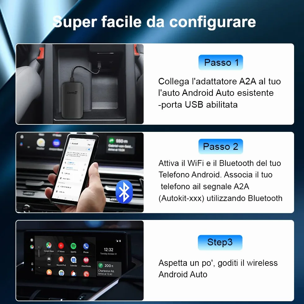 CarlinKit adattatore Android auto wireless，connessione wireless vera, basta plug and play