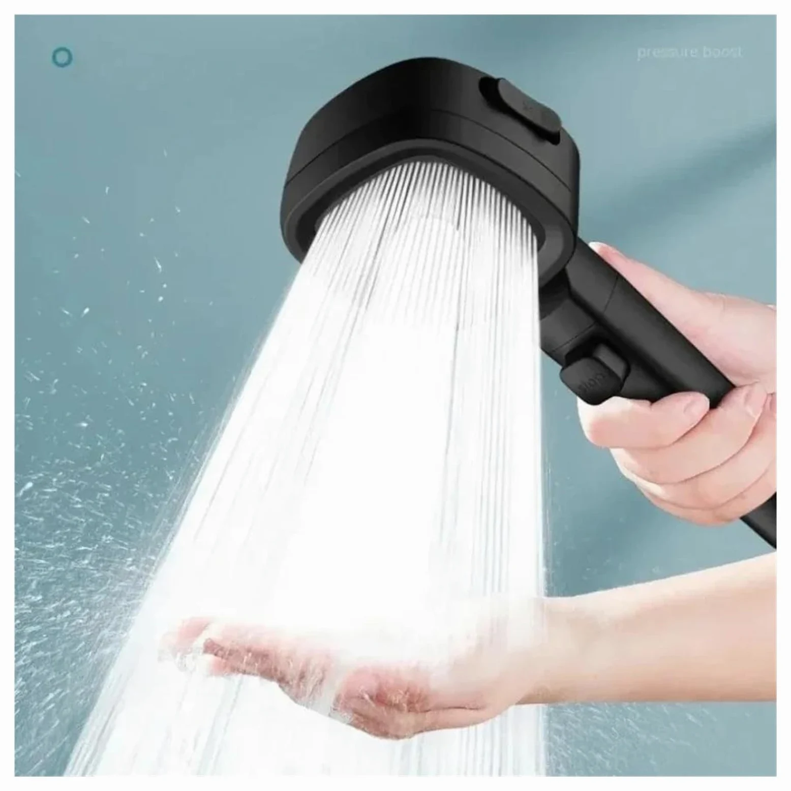 Soffione doccia ad alta pressione con risparmio idrico, 3 modalità di soffione doccia, arresto acqua con un solo tasto regolabile(Black with hose)