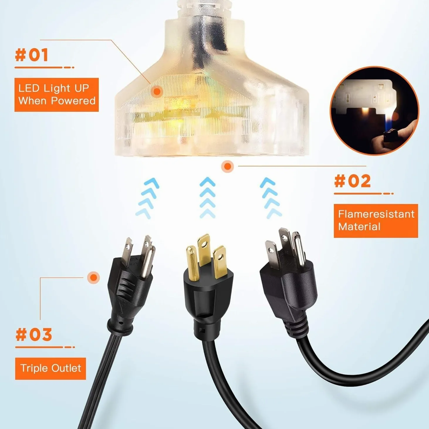 Avvolgicavo retrattile, 50 piedi 12AWG/3C SJT, avvolgicavo for prolunga resistente, montaggio a parete/soffitto(14AWG 50FT)
