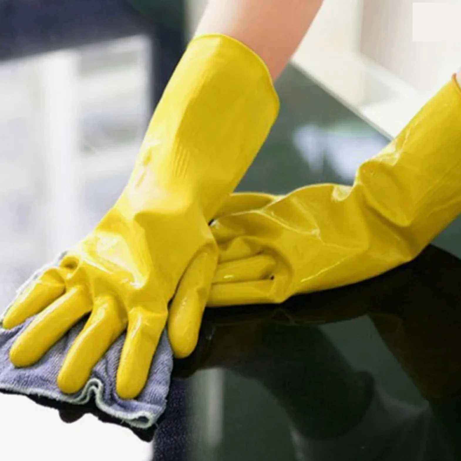 Rubber Dish Washing Gloves 2 paia di guanti riutilizzabili for la casa, in gomma impermeabili for lavare i piatti, extra spessi, maniche lunghe for pulizia della cucina e il lavoro per pulire(M)