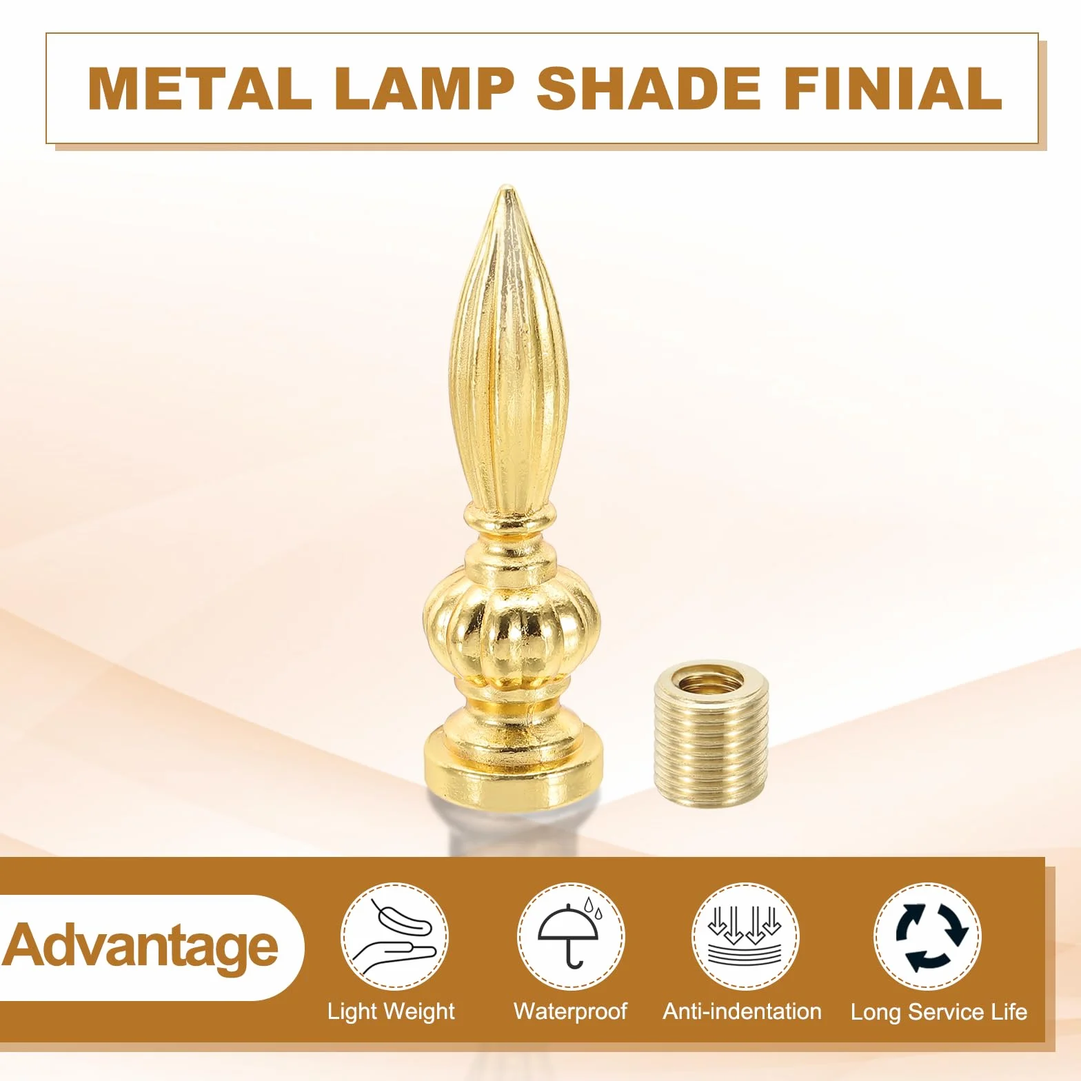 PATIKIL Pomello Per Paralume 25x80mm M10x1mm Lega Solida Decorazione Lampada Tonalità Oro 2 Pcs