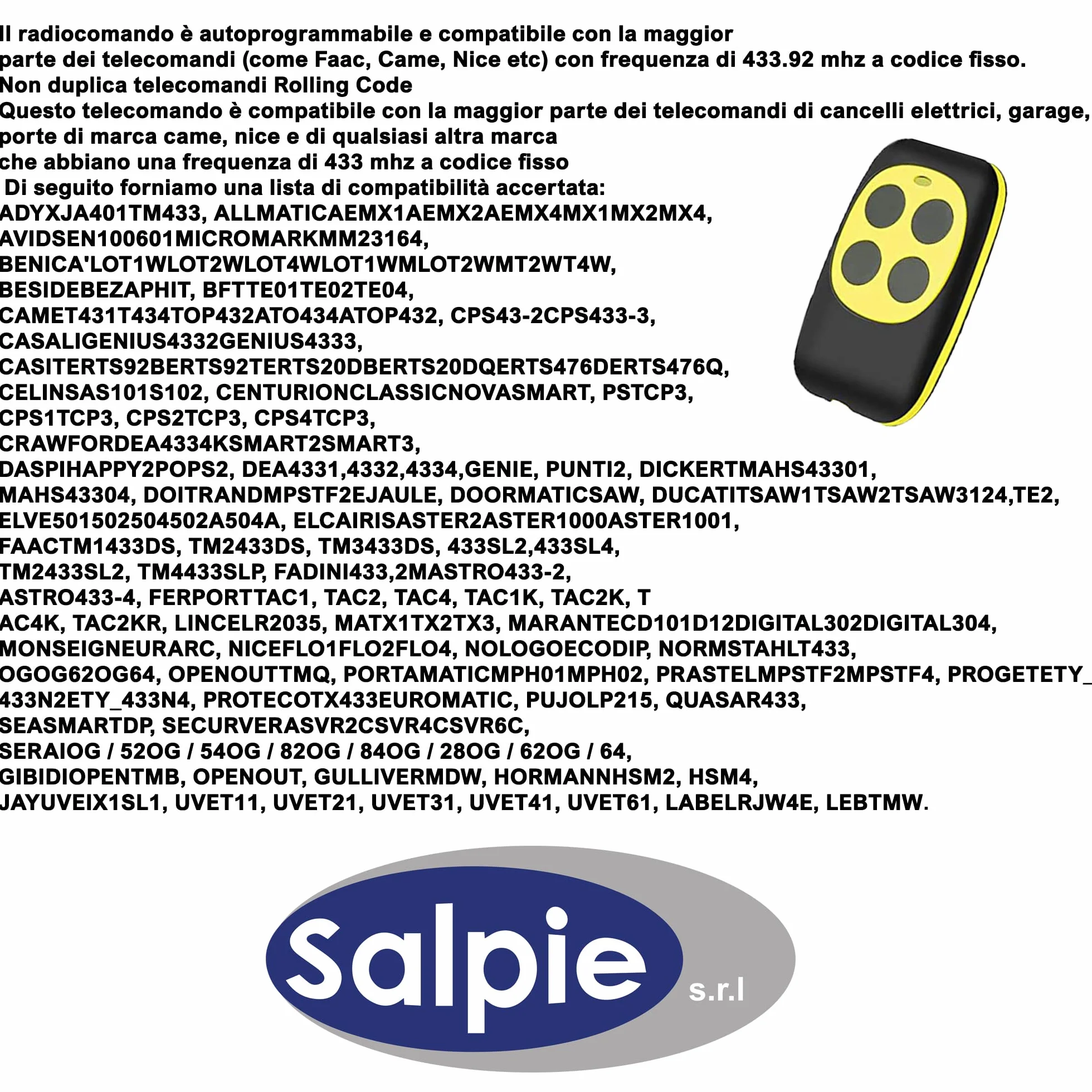 Telecomando Cancello Universale Autoapprendimento 433 Mhz Codice Fisso Batteria Inclusa Set 3 Pezzi