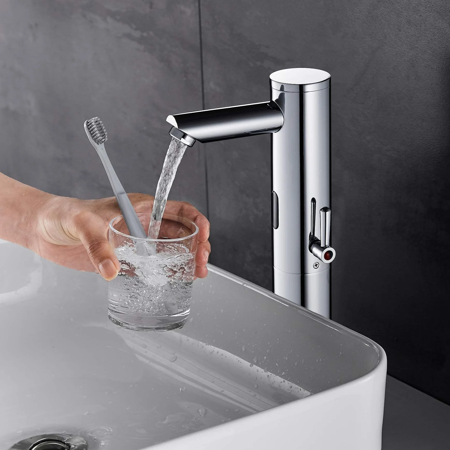 Gangang Rubinetto Touchless Automatico con Sensore a Infrarossi per Lavabo Alta Temperatura Acqua Calda e Fredda