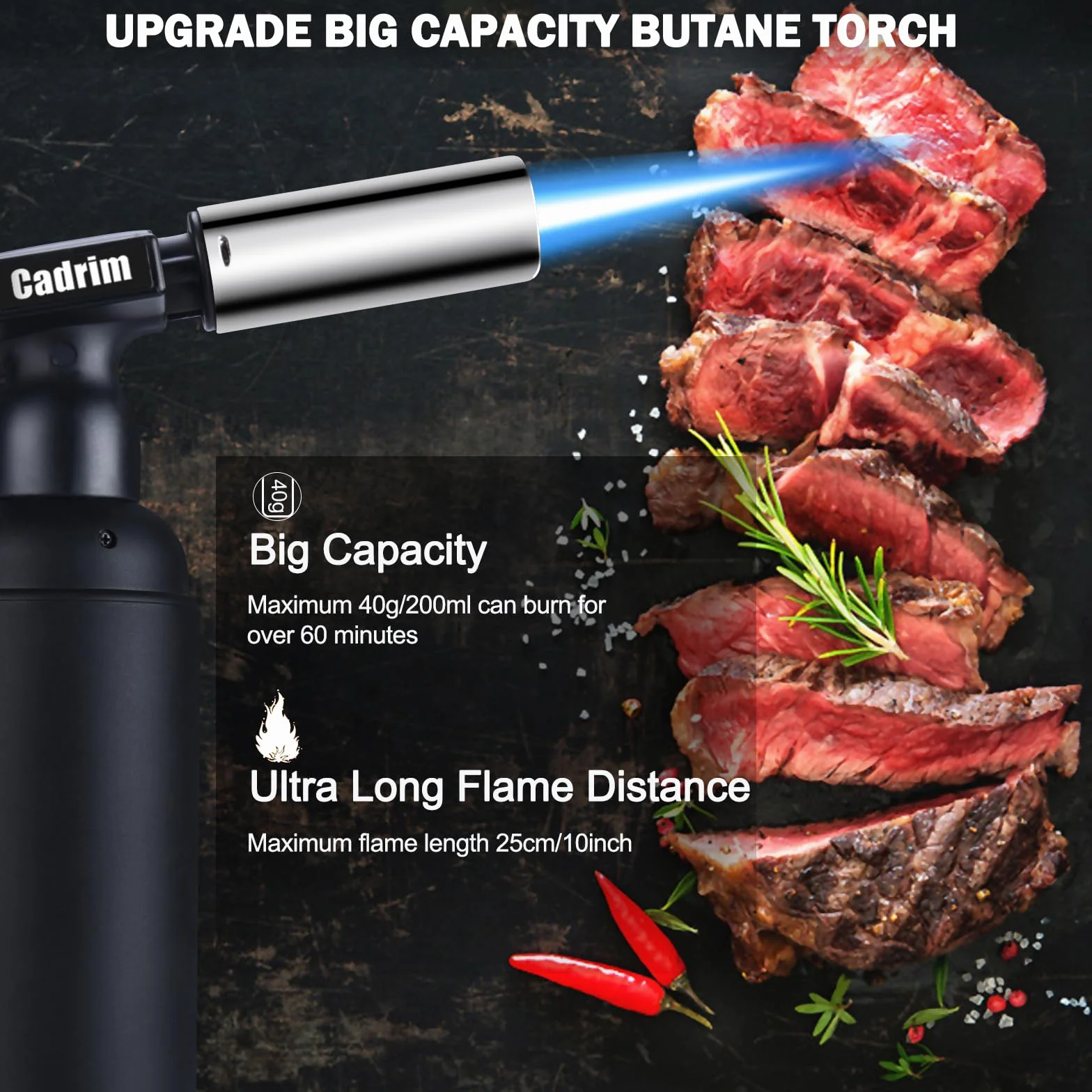Cadrim Torcia Butano Grande Torcia Professionale Potente Accendino da Cucina Ricaricabile Torcia da Cucina Regolabile per Cottura al Forno Saldatura Artigianato (NO Carburante)
