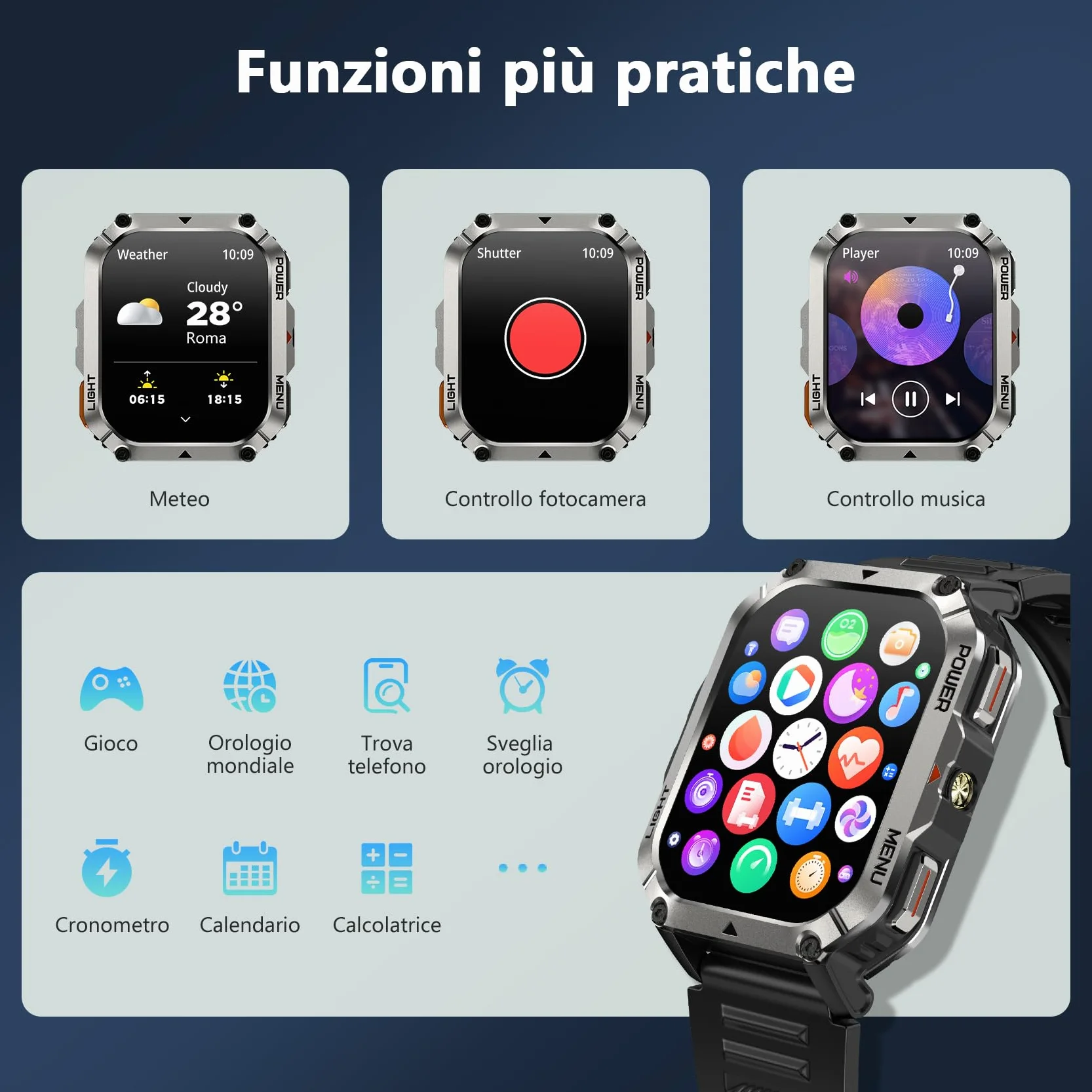 Blackview Smartwatch Uomo, Orologio Intelligente Fitness con Chiamate Bluetooth, 2.01" Militari Smart Watch Tracker 100+ Modalità Sportive/Cardiofrequenzimetro/SpO2/Torcia/Bussola per Android iOS