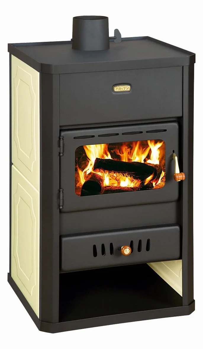 Prity S1 W10 Stufa a legna con acquatoio 10 kW | Riscaldamento centralizzato | Certificazione CE | Stufa a legna autoportante