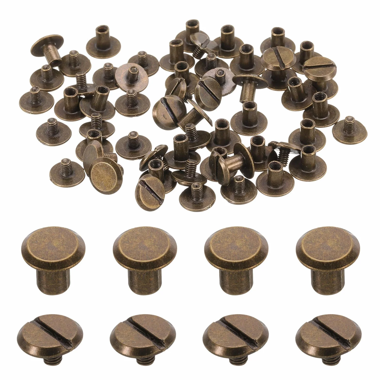 Set di 30 viti Chicago M4 x 6 mm in metallo con testa scanalata, rivetti a chiodo, bronzo