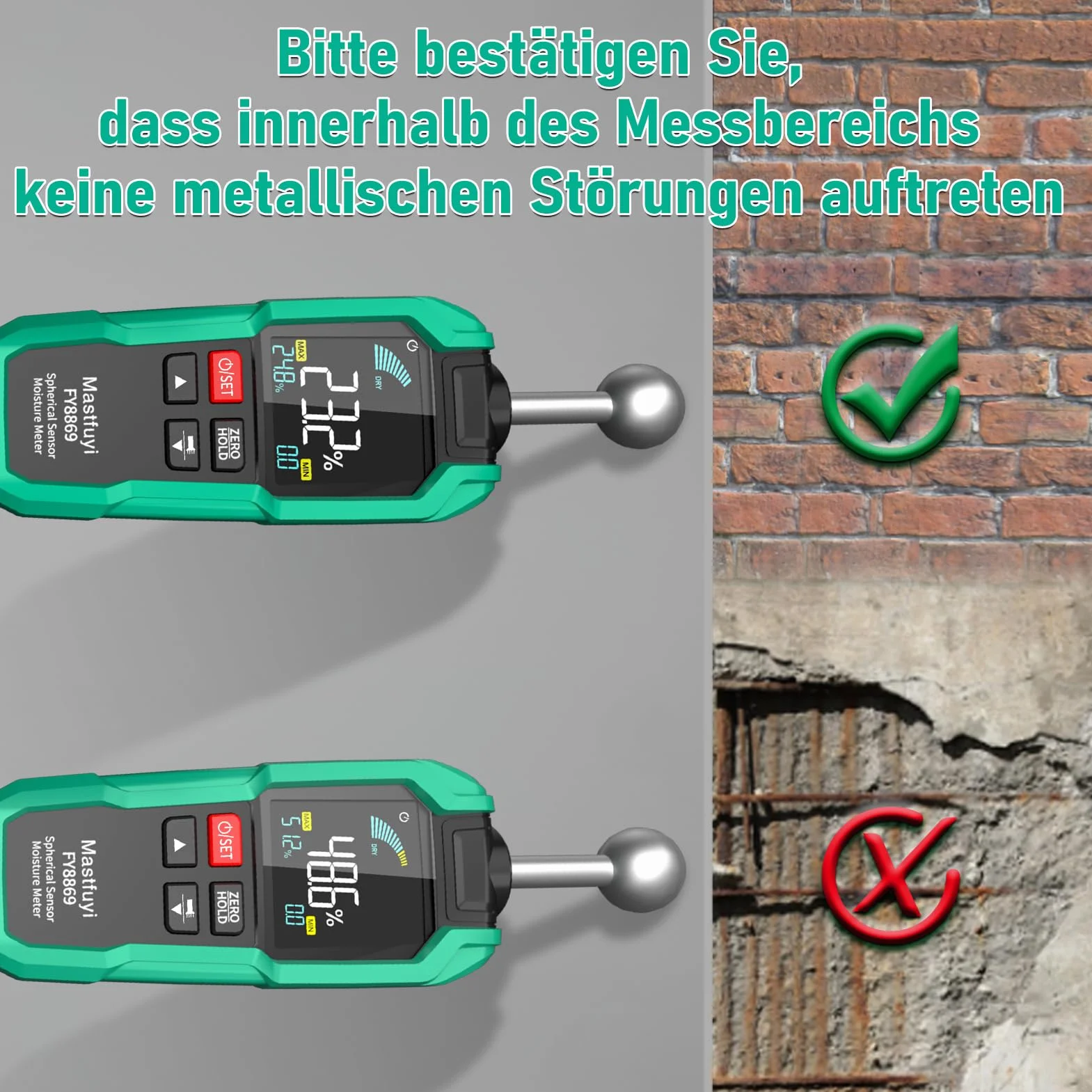 Misuratore di Umidità Non Distruttivo,Misuratore di umidità senza contatto per su Legno,Pareti,Cantiere,Allarmi,Rivelatore Umidità 20-40 mm