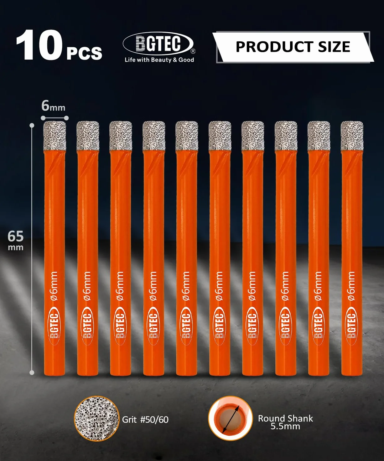 BGTEC Set di Punte Diamantate a Secco 6 mm per Seghe a Tazza per Marmo Granito Cemento