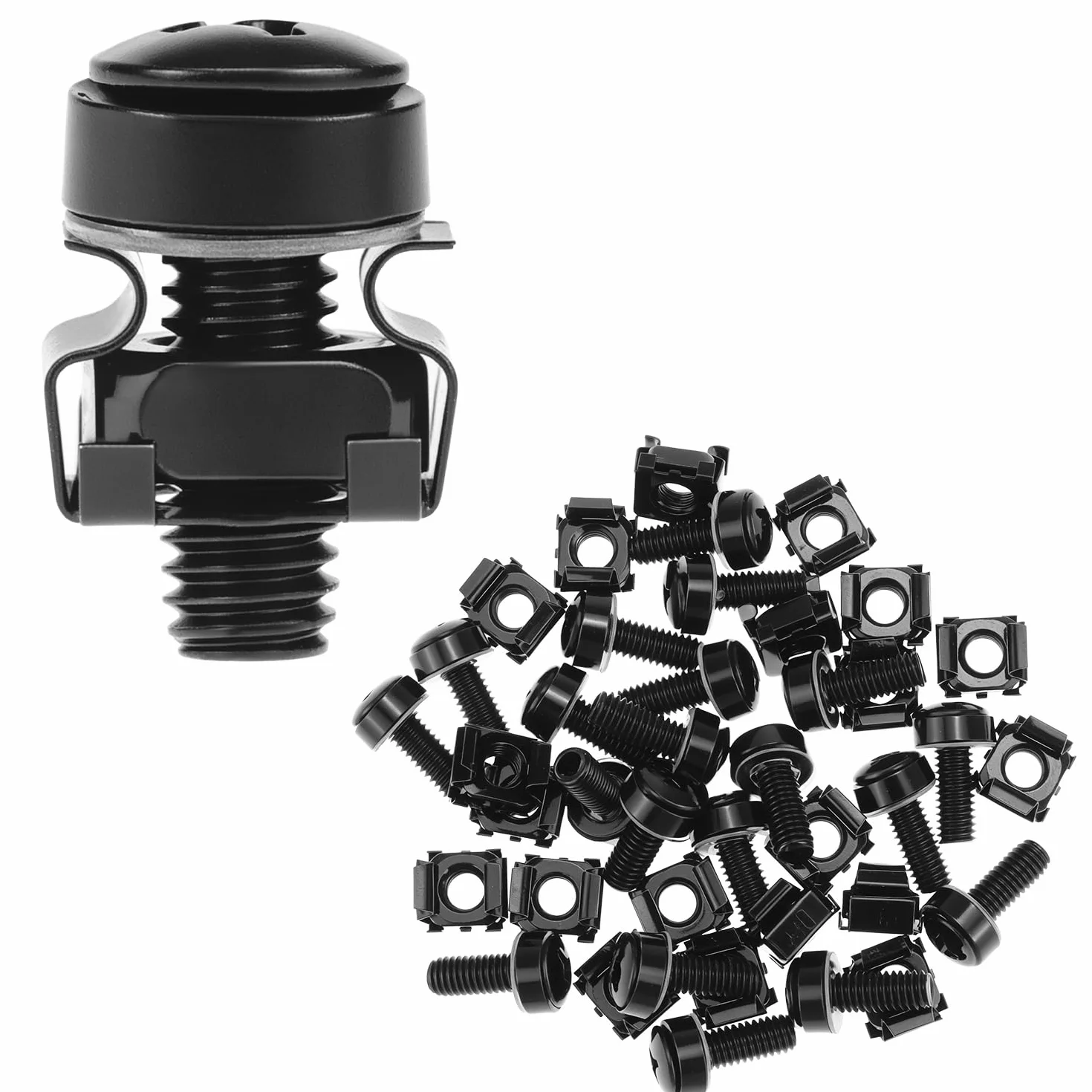 QWORK Set di 20 viti a dado M6 per armadi di rete, compatibile con rack da 19/10 pollici, acciaio nero