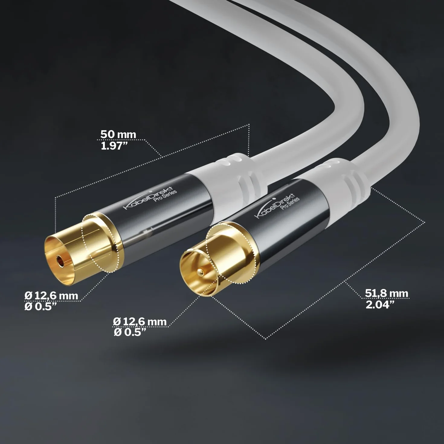 KabelDirekt – Cavo Antenna TV 4K, Coassiale – 2 m – Cavo TV digitale e analogica, connettori in metallo – Disponibile in 0,5-20 m (Spina a presa, per DVB-C/DVB-T/DVB-S, bianco)