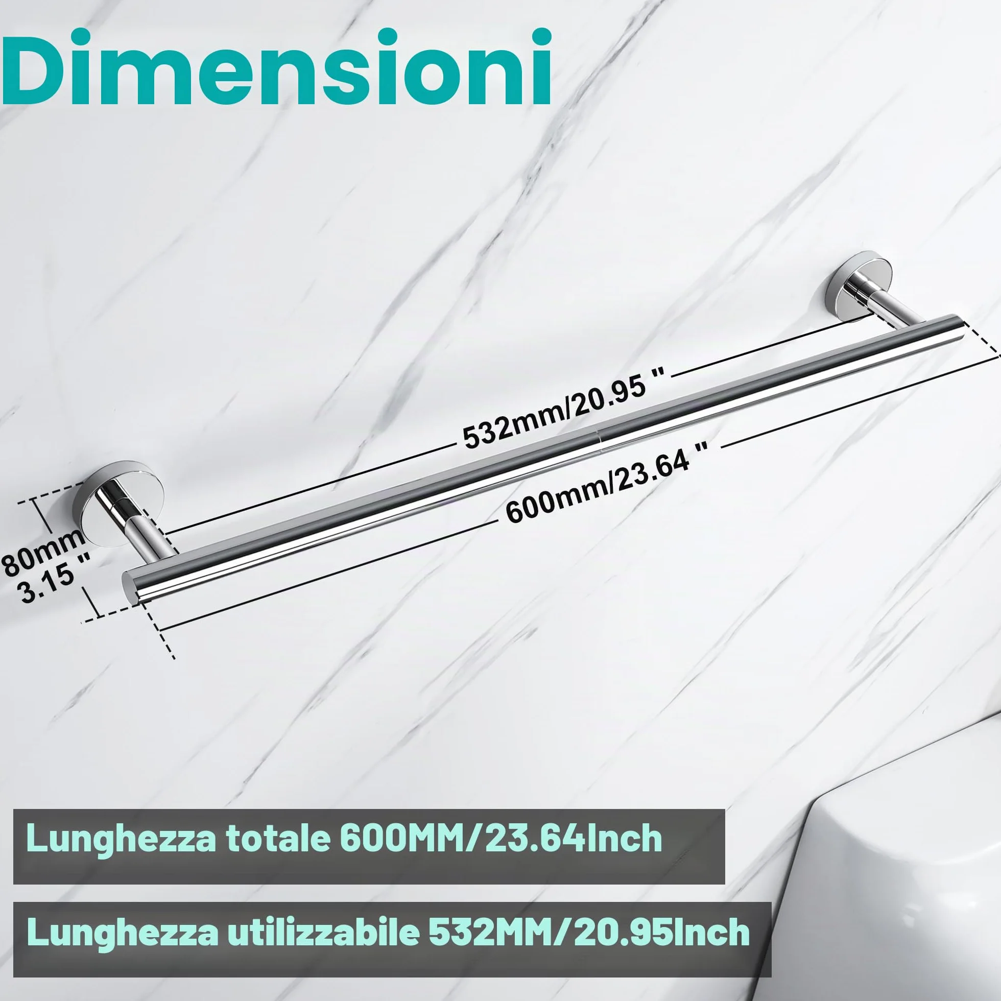 Portasciugamani Bagno 60 CM Cromo Lucido Acciaio Inossidabile SUS304