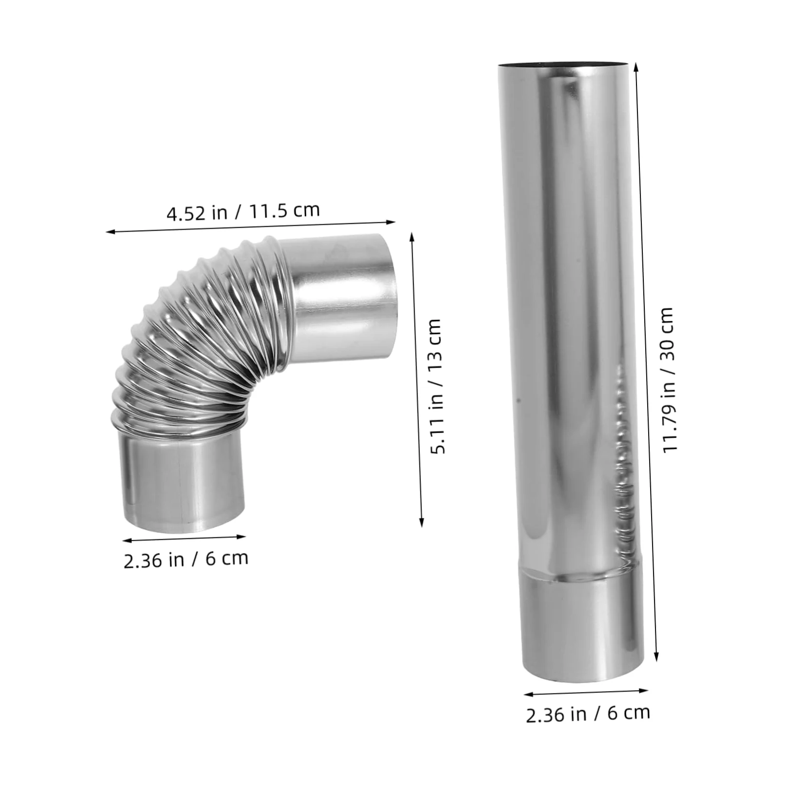 3pezzi Tubo Dritto in Acciaio Inox Per Sfiato Fumi Canna Fumaria Con Raccordo Gomito Adattatore Per Stufa Gas