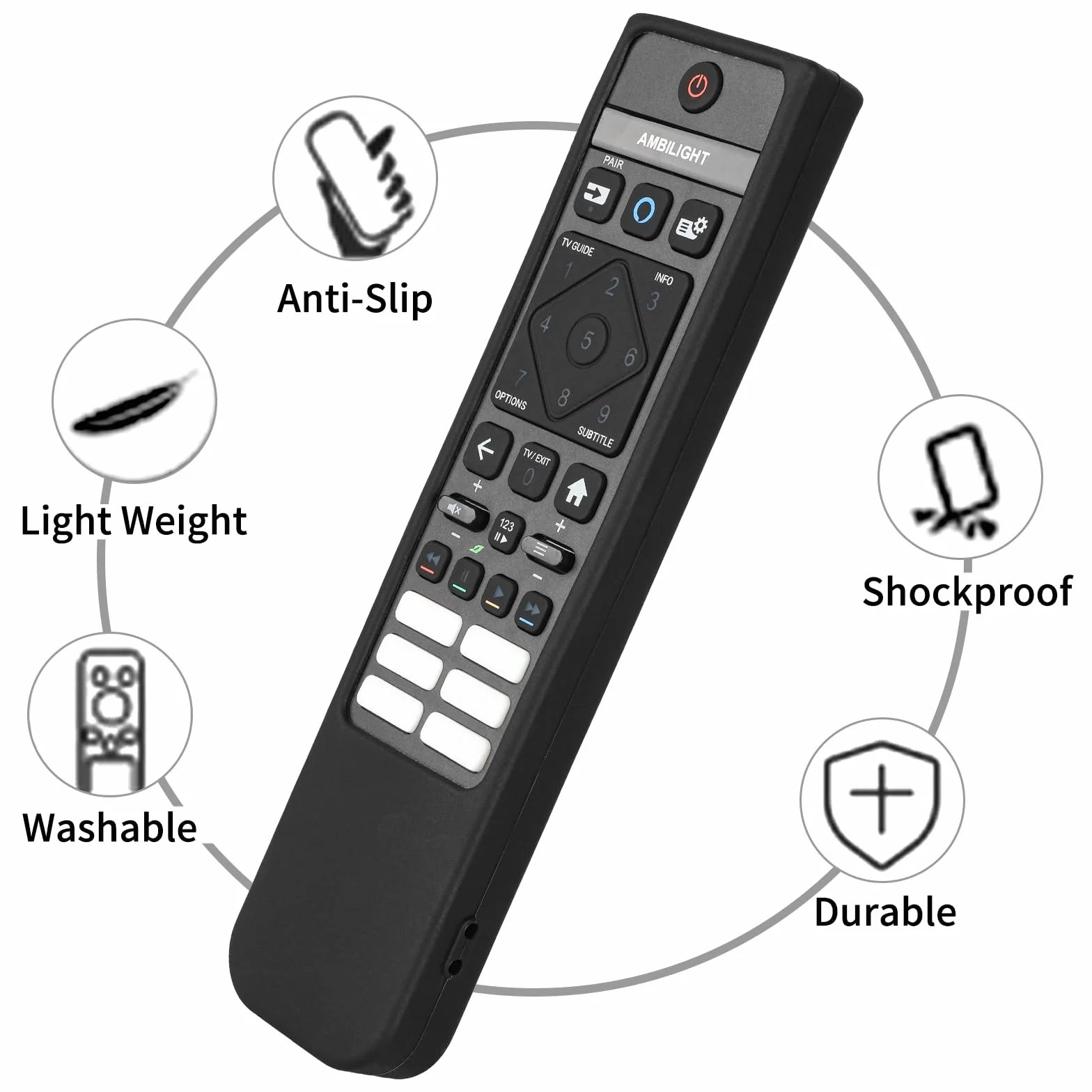 Custodia Telecomando in Silicone Compatibile Con Philips SRC-3215-01 SRC-3215-06 SRC-3216-12 SRC-3216-06S TV Telecomando Copertura Protettiva Antiurto Con un Cordino(Nero)