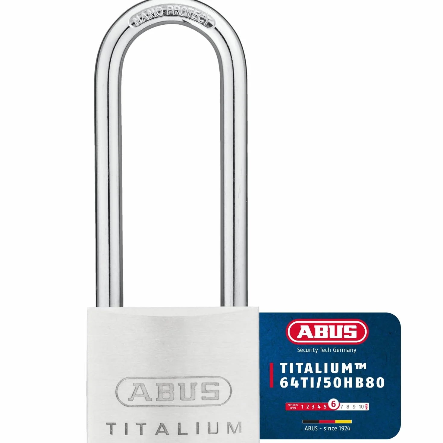 ABUS Lucchetto Titalium 64TI/50HB80 con grillo alto - serratura da cantina con corpo in alluminio speciale - grillo in acciaio temprato - livello di sicurezza 6